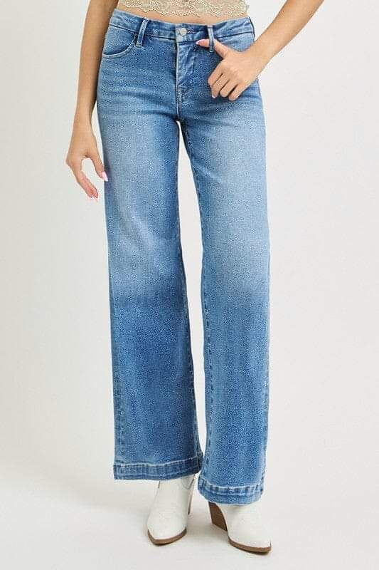 RISEN Tummy Control Mid-Rise Wide-Leg Jeans - Medium Wash