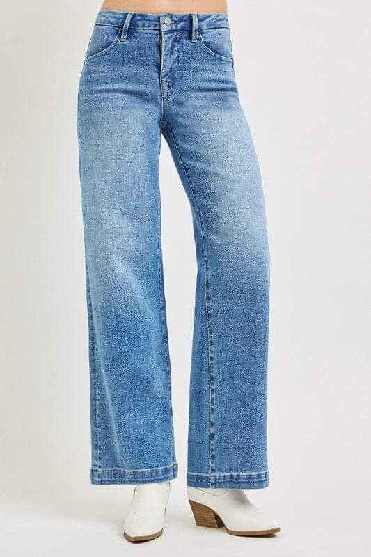 RISEN Tummy Control Mid-Rise Wide-Leg Jeans - Medium Wash