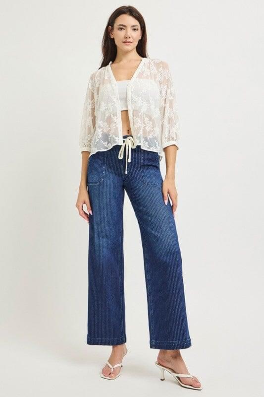 RISEN Dark Slouchy Drawstring Wide Leg Jeans