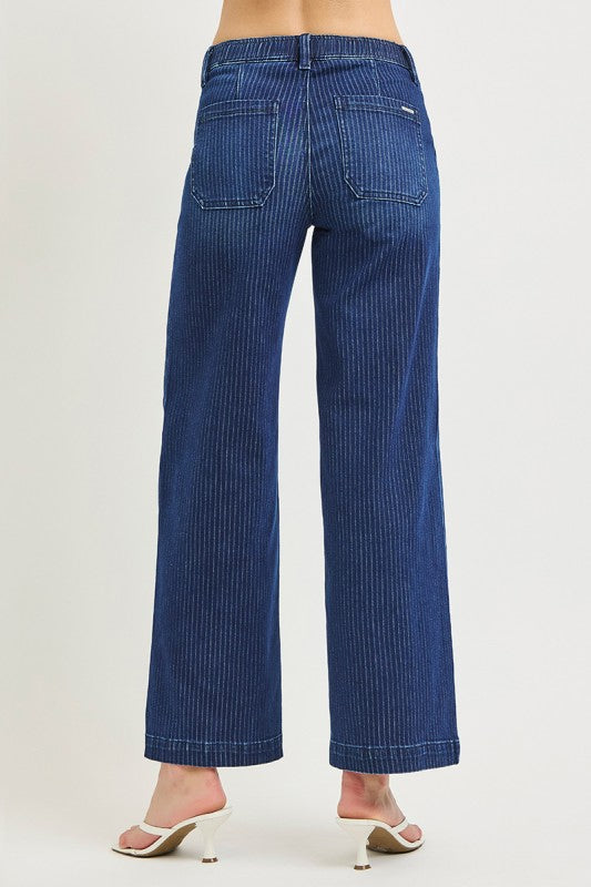 RISEN Dark Slouchy Drawstring Wide Leg Jeans