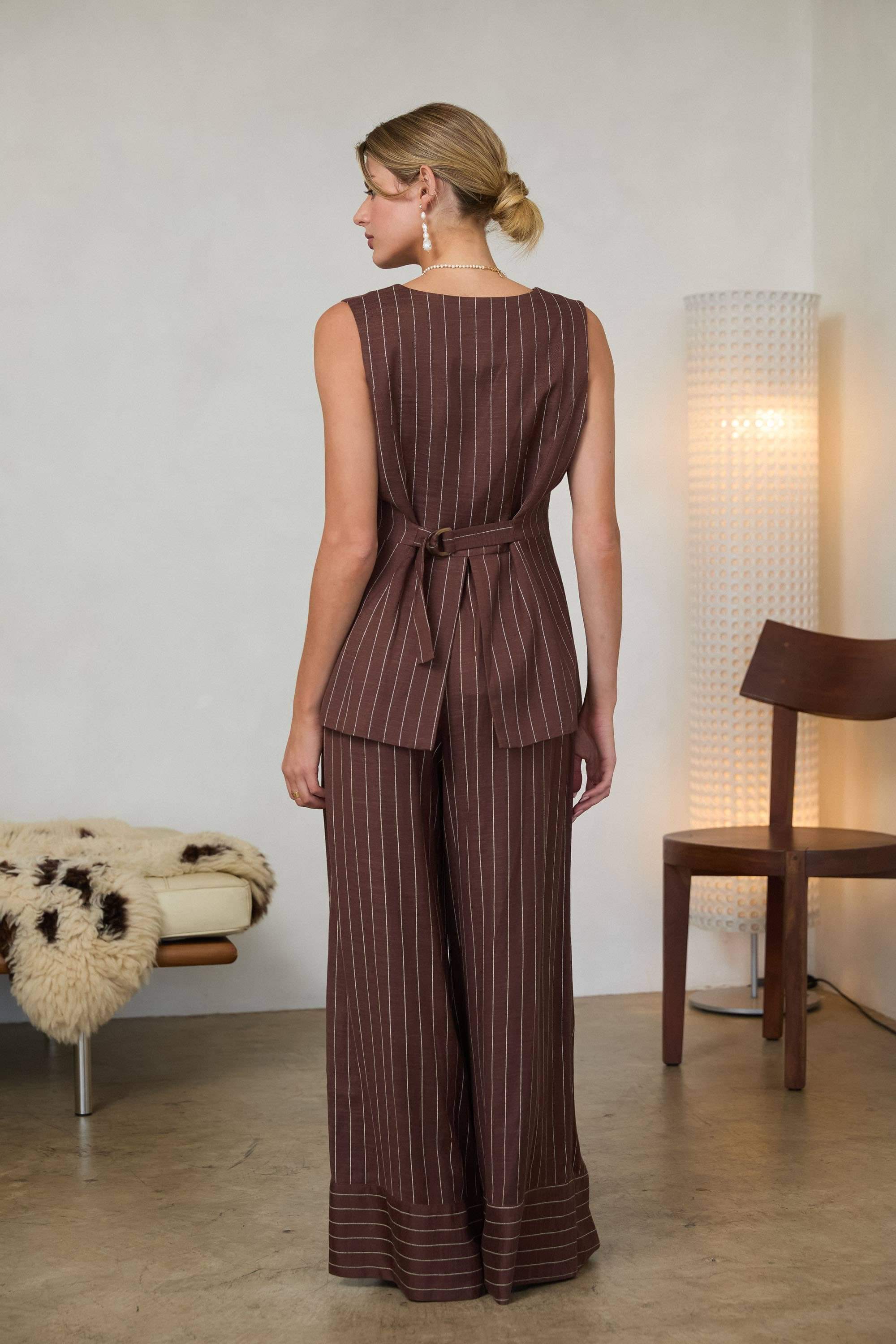 Pinstripe Vest: Brown-Ivory / XS