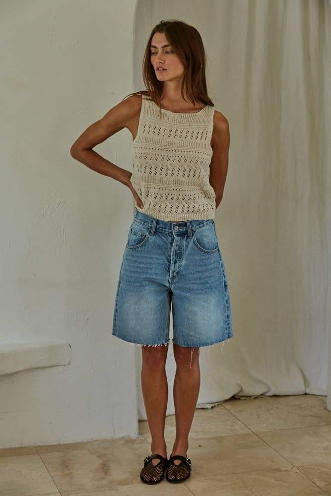 W1961 | Knit Sweater Polyester See Through Sleeveless Top: Light Taupe / S