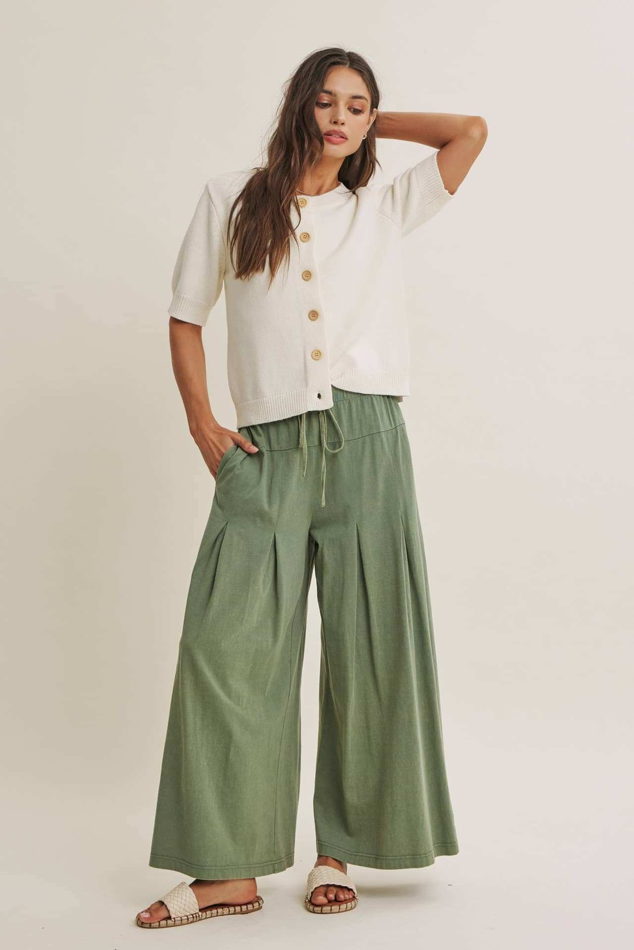 WEEKEND COFFEE MINIMAL SILHOUETTE COTTON CARDIGAN: IVORY / S