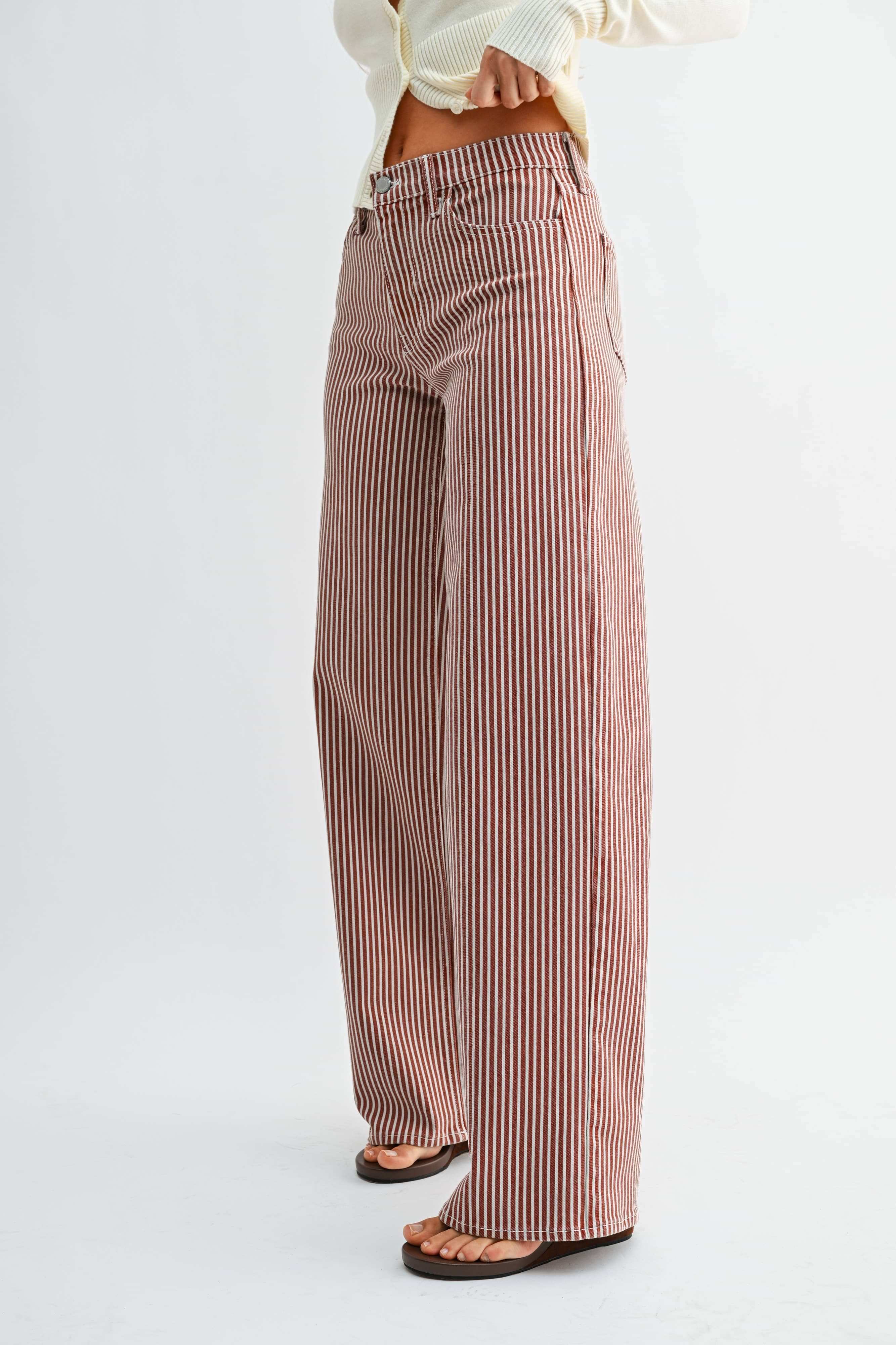 BP453J-A - SPICE BRWN STRIPE - Relaxed Wide Leg: 30