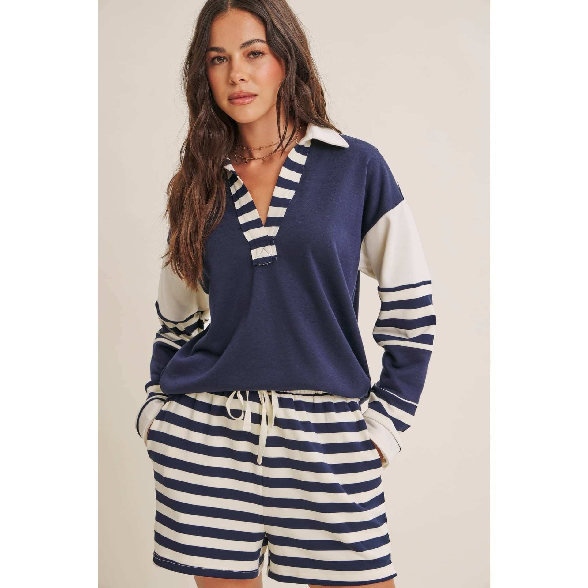 Coastal Stripe French Terry Lounge Shorts - Ultra-Soft Relaxed Fit