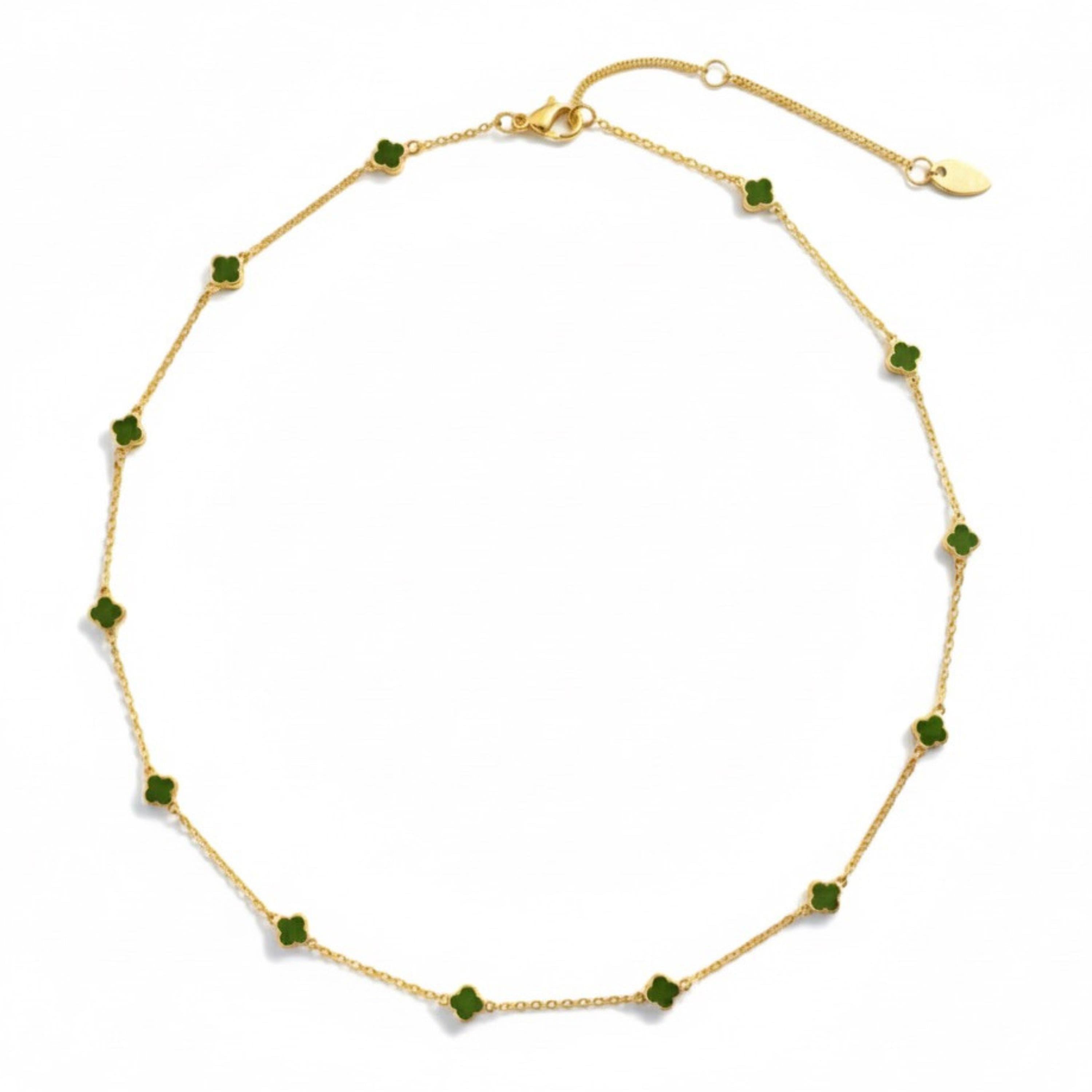 Petite Colored Clover Necklace: Olive