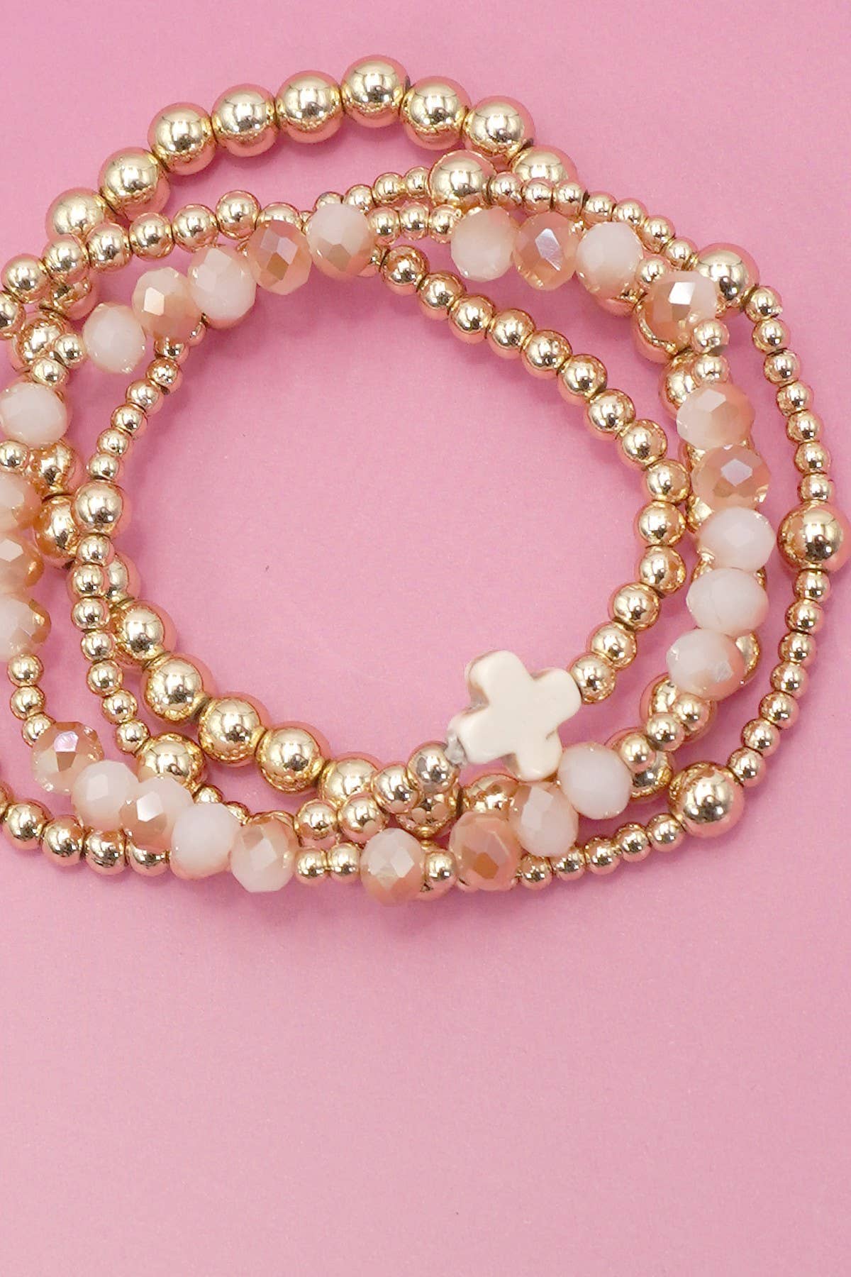 BOHO CROSS MULTI COLORFUL BEADED STRETCH BRACELET | 40B5180: White