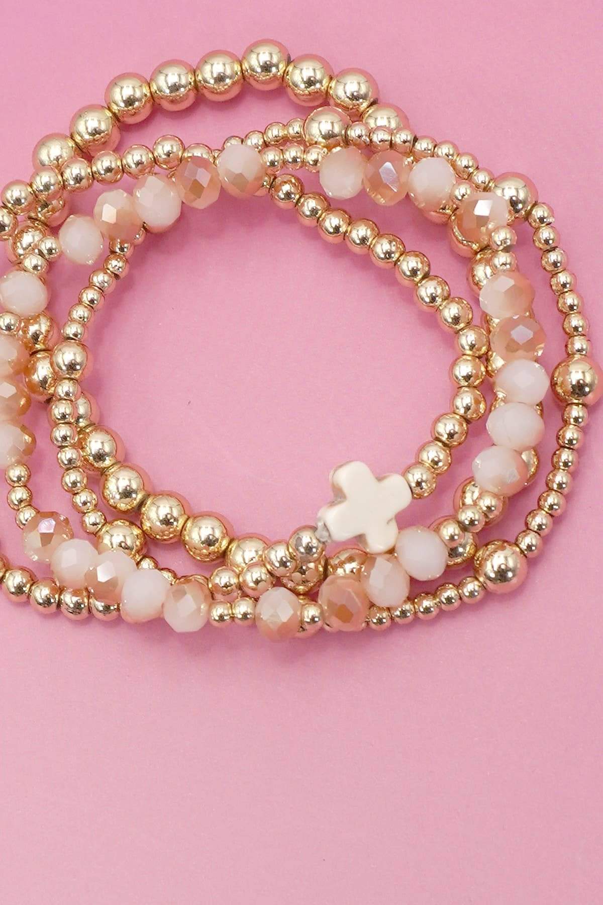 BOHO CROSS MULTI COLORFUL BEADED STRETCH BRACELET | 40B5180: White