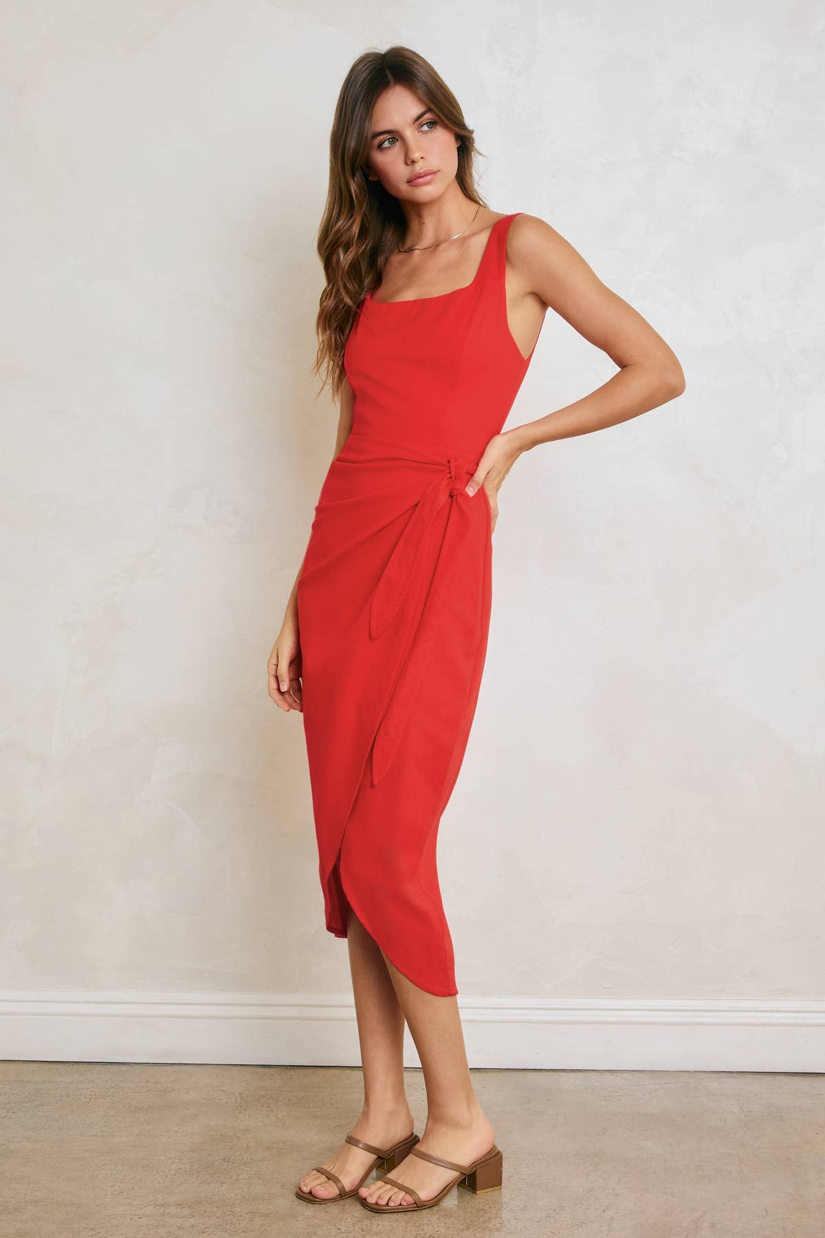 Heaven Sent Tulip Hem Midi Wrap Dress: RED ROUGE / S-M-L(3-2-1)