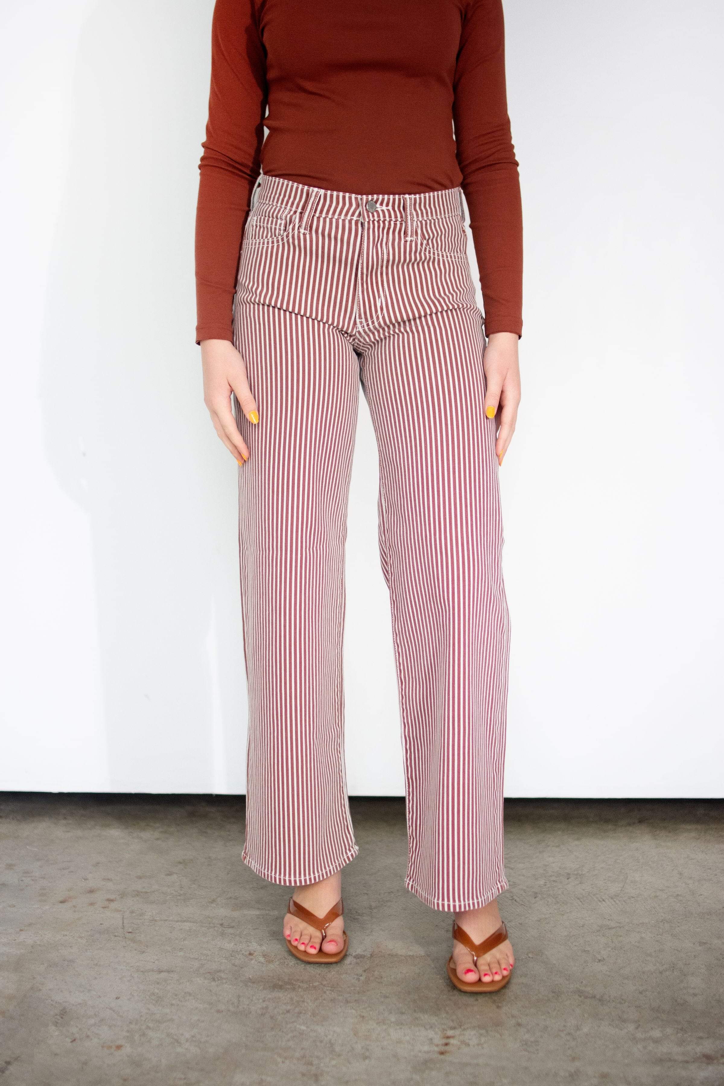 Just Black Denim High Rise Relaxed Wide Leg Jeans - Spice Brown Stripe