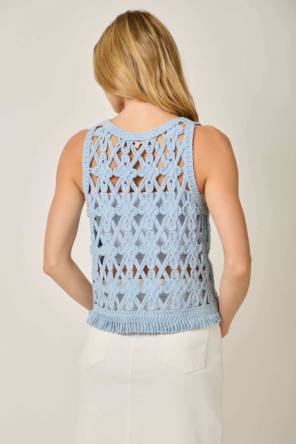 71167 Crochet Fringe Hem Tank: Deep Sky / Small