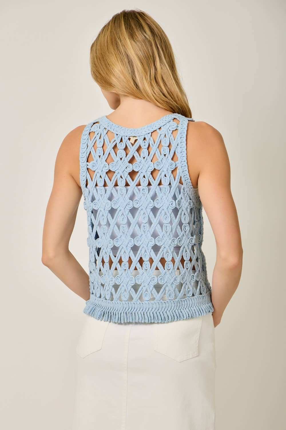 71167 Crochet Fringe Hem Tank: Deep Sky / Small