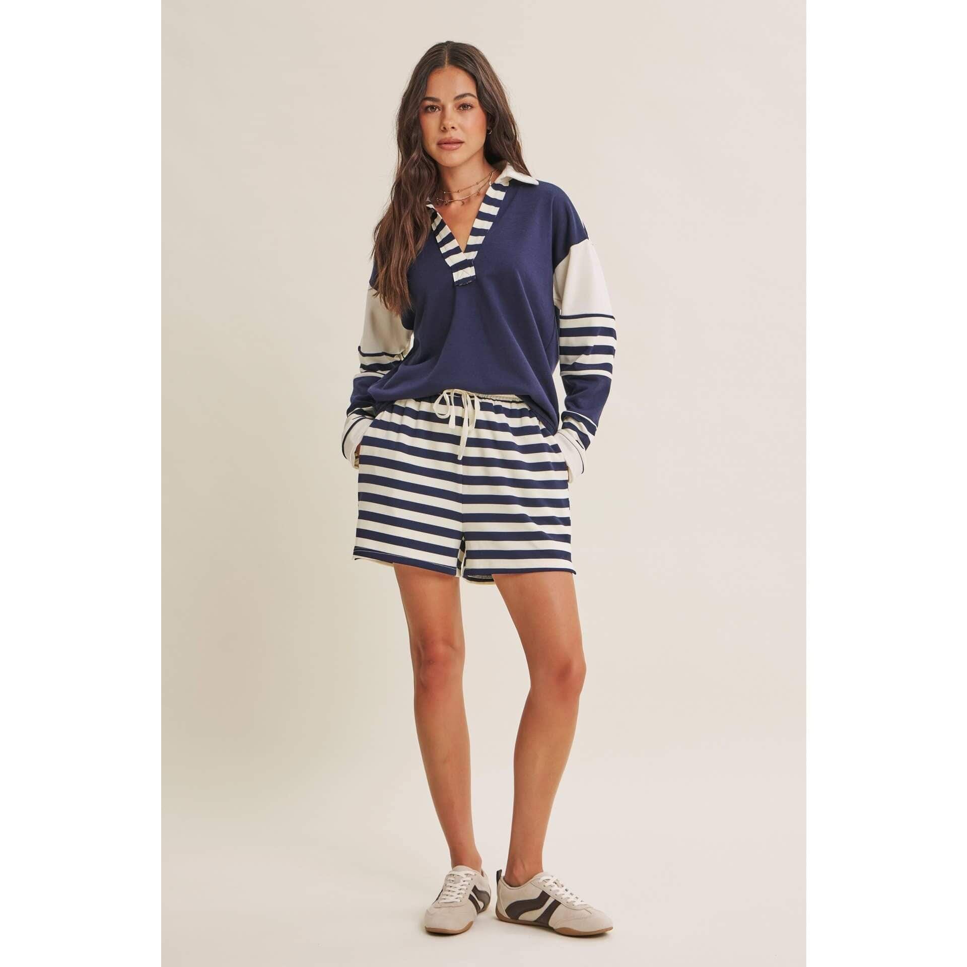 Coastal Stripe French Terry Lounge Shorts - Ultra-Soft Relaxed Fit