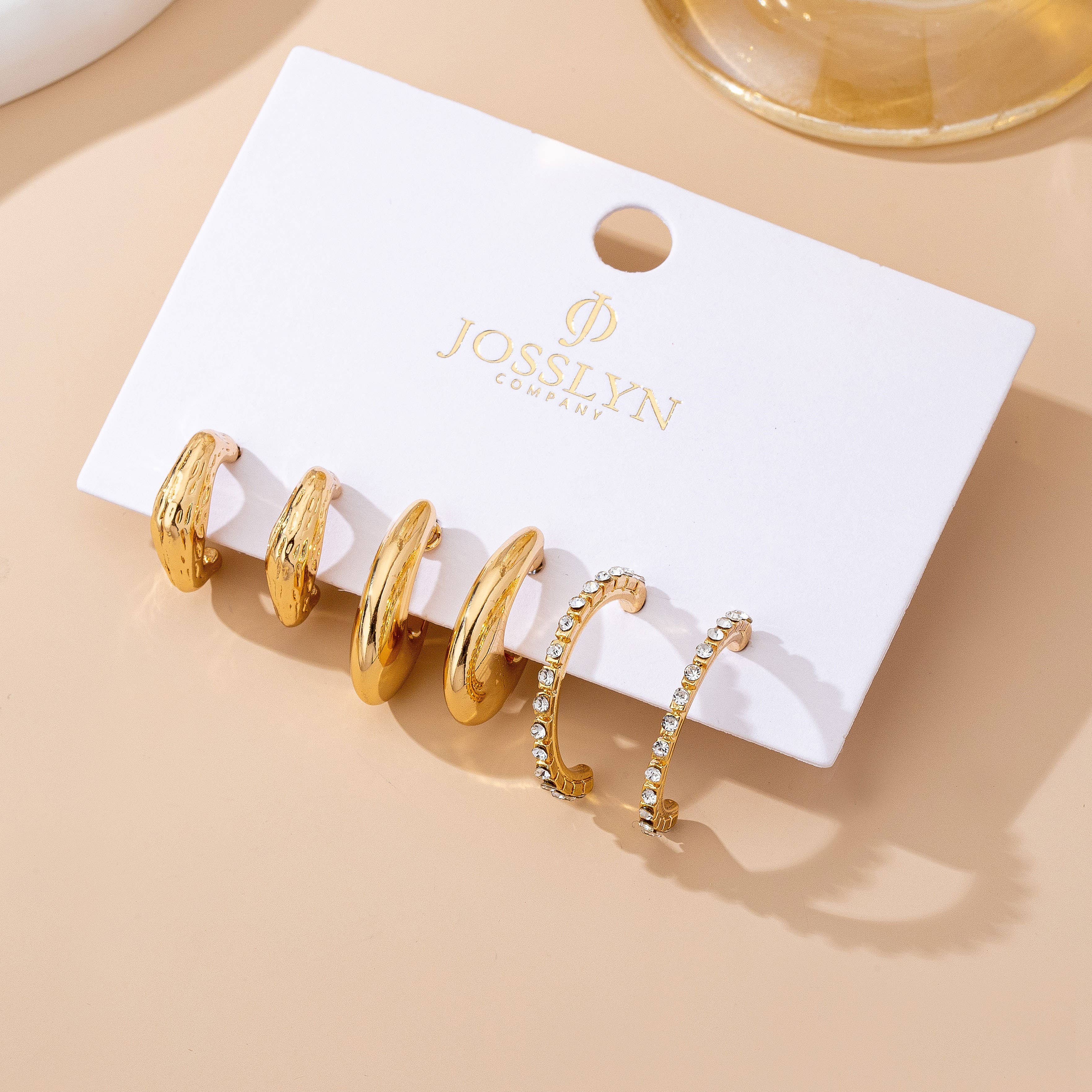 Tapered Rhinestone Huggie Hoop Trio Earring | 80E61671: GOLD