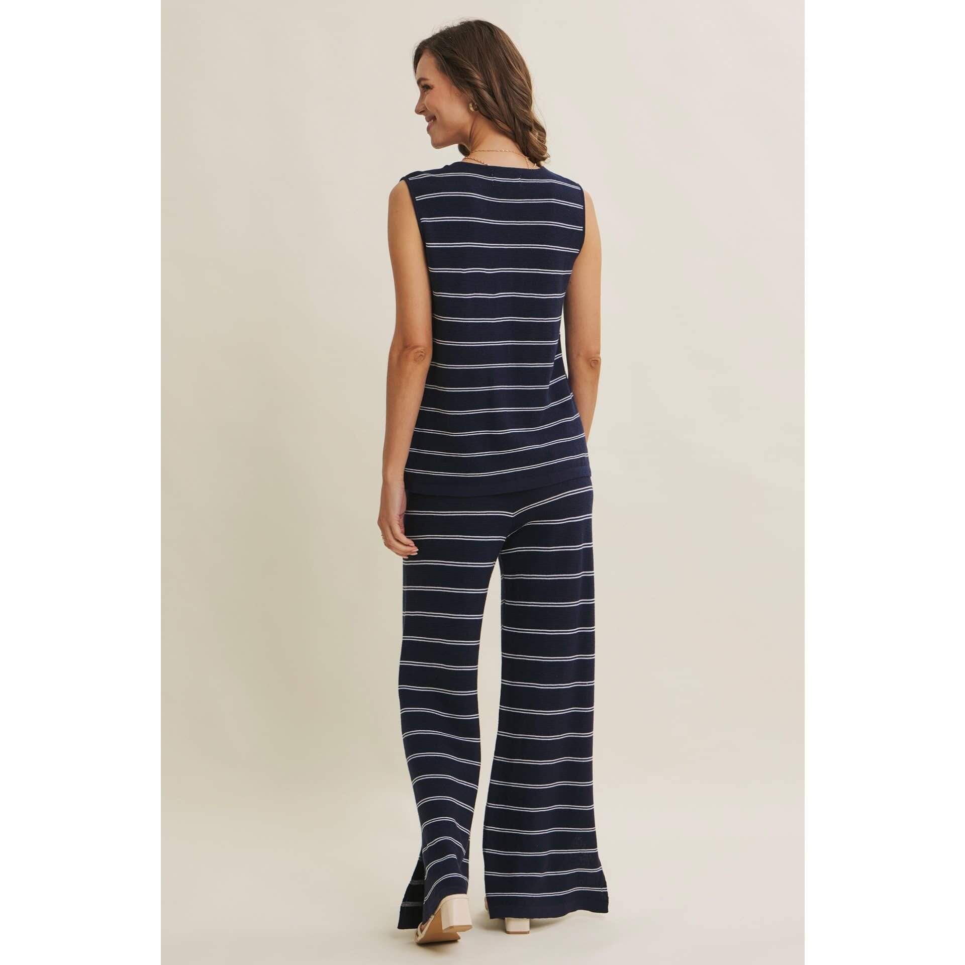 Navy Stripe Linen-Cotton Sleeveless Sweater Top