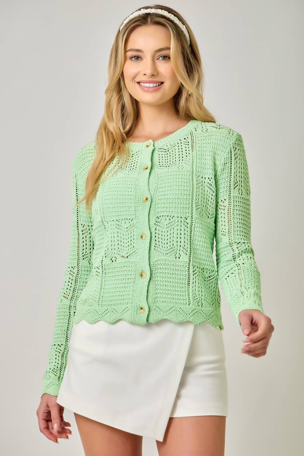 71163 Spring Pointelle Cardigan: Pistachio / Large