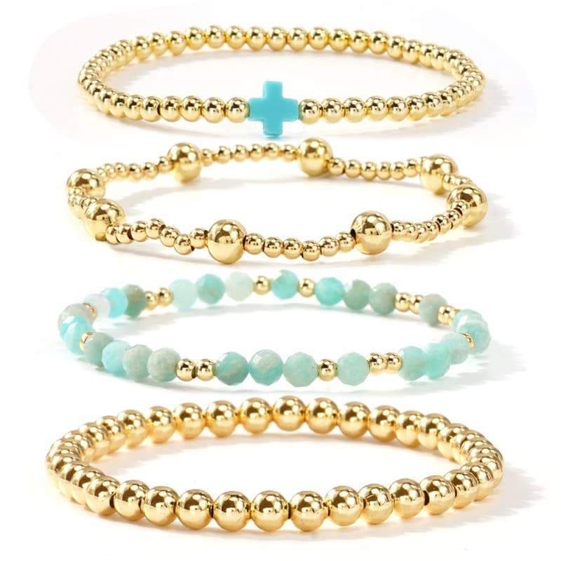 BOHO CROSS MULTI COLORFUL BEADED STRETCH BRACELET | 40B5180: TURQ