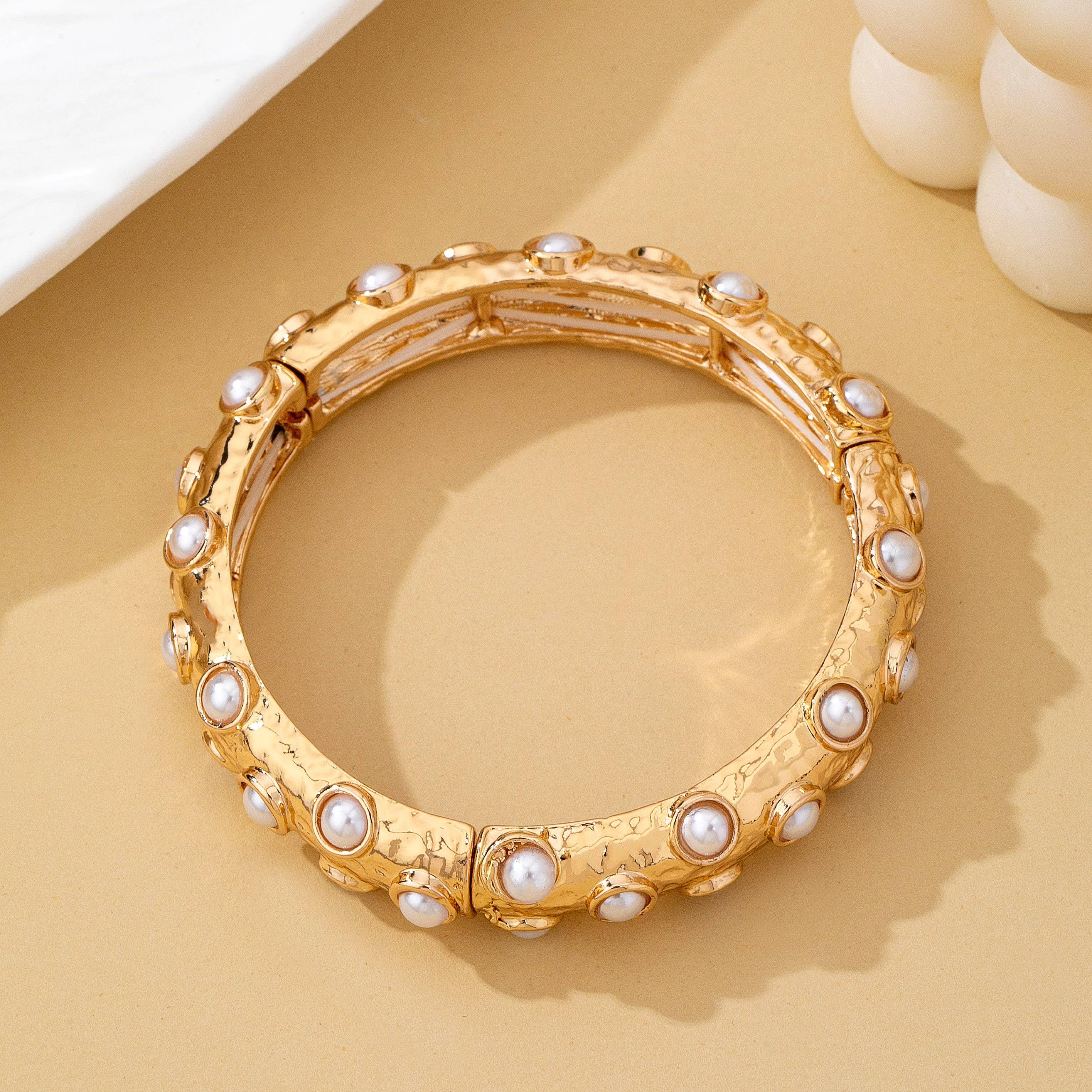 Vintage Gold and Pearl Embellished Bangle | 80B1772: Gold | Stella & Grace Boutique .