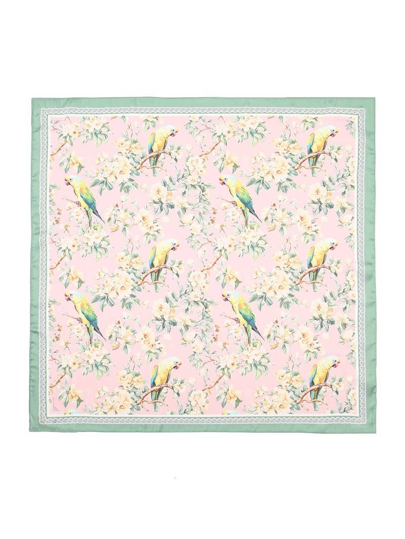 FLORAL BIRD PRINT SILKY FEEL BANDANA SCARF | 40SC641: Pink | Stella & Grace Boutique .