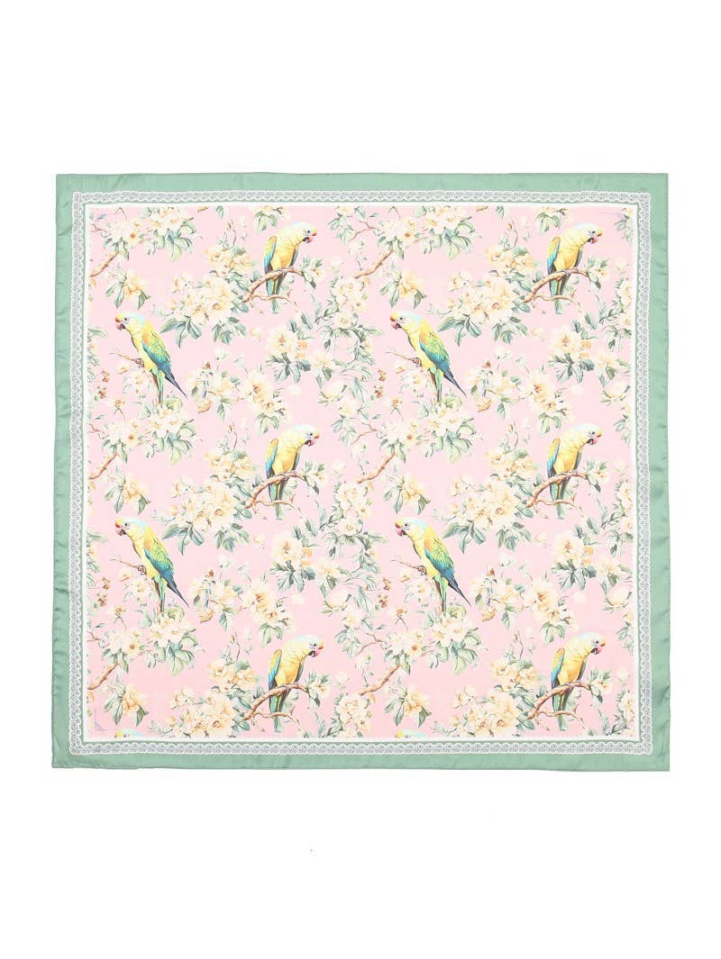 Vintage Floral Bird Print Silky Bandana Scarf
