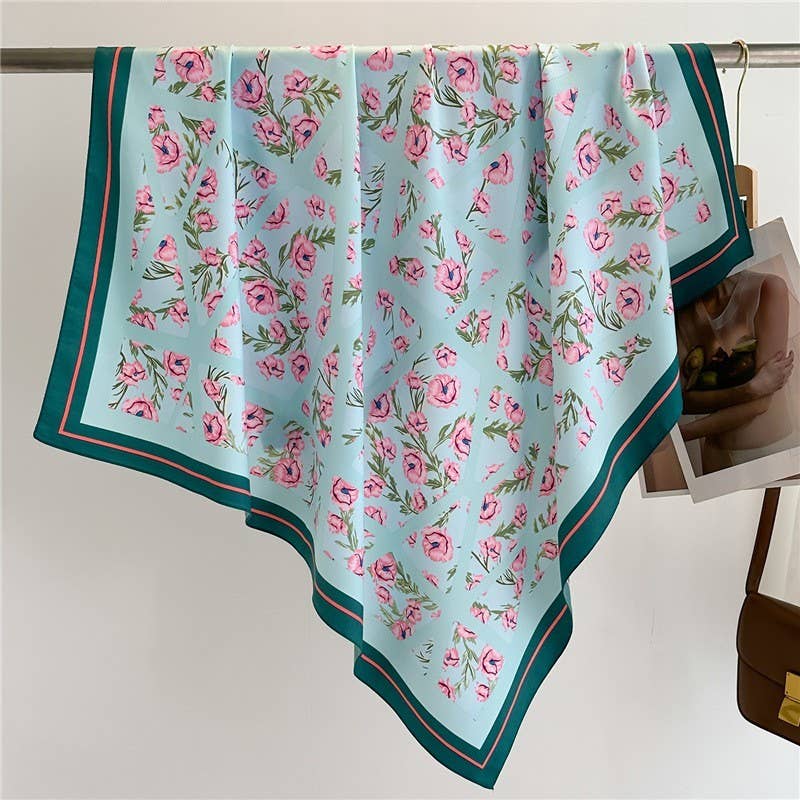 OVERSIZED FLORAL PRINT BANDANA SCARF WRAP | 40SC670: Blue | Stella & Grace Boutique .
