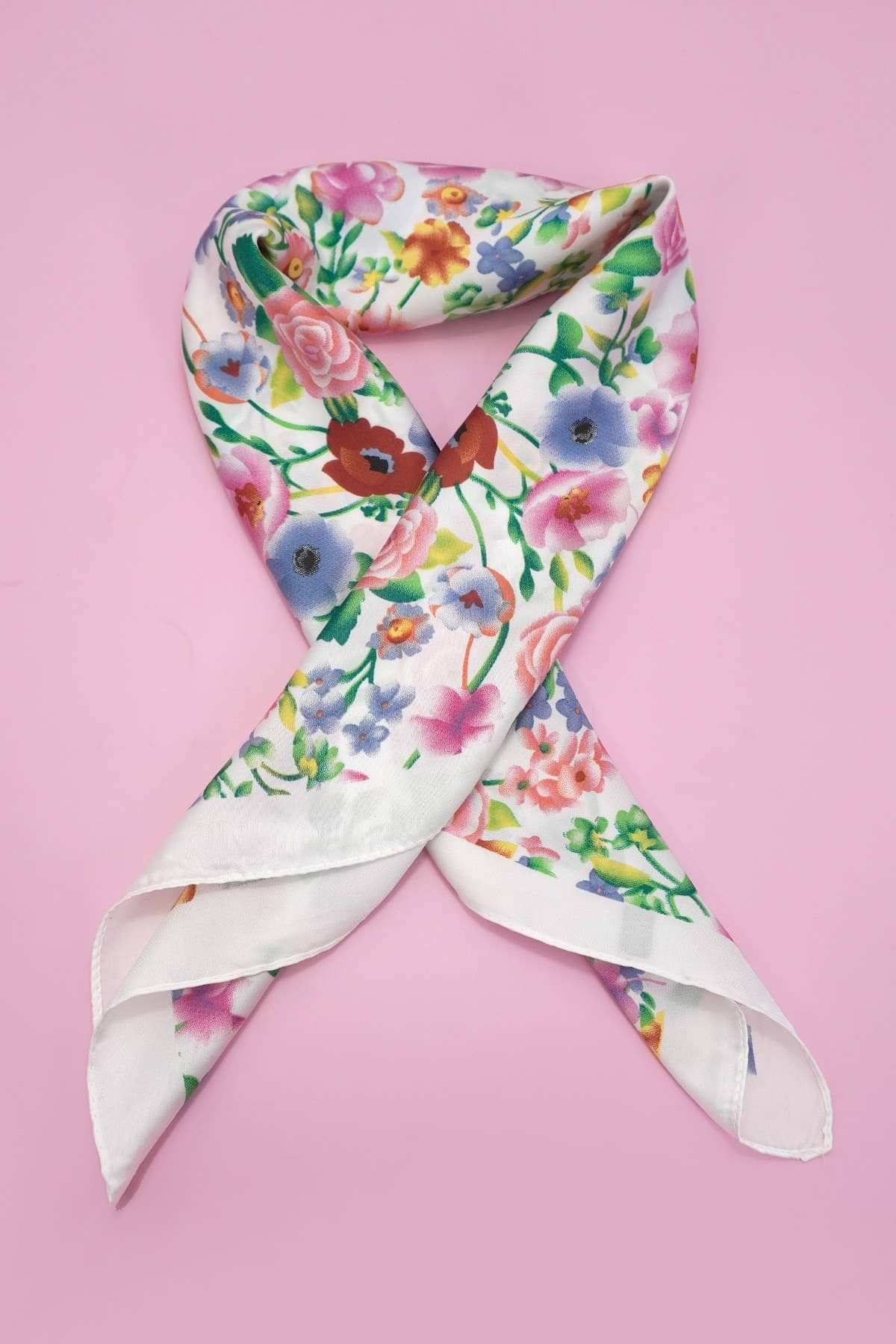 Stella Floral Square Bandana Scarf – Versatile 27" Satin-Feel Wrap