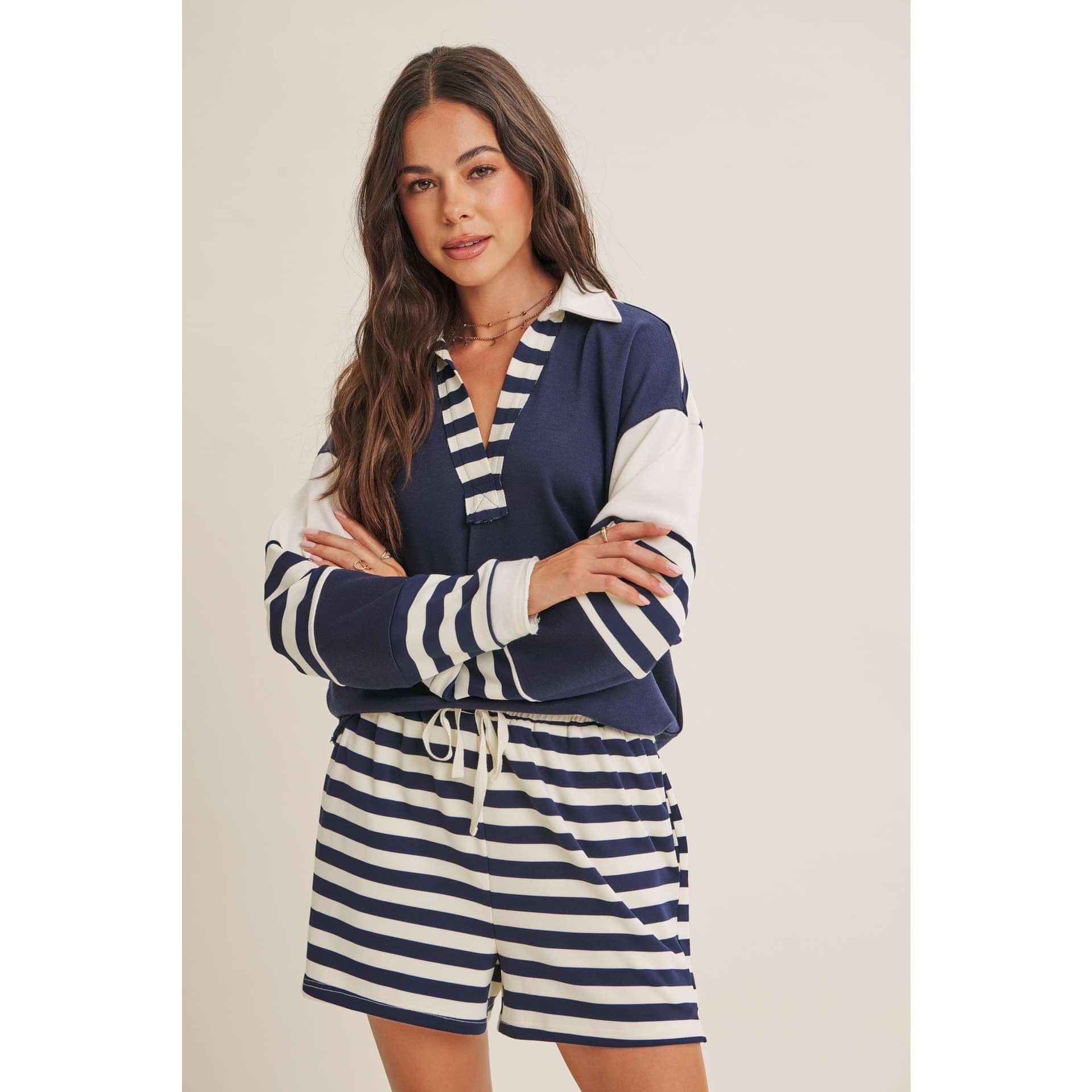 Coastal Stripe French Terry Lounge Shorts - Ultra-Soft Relaxed Fit