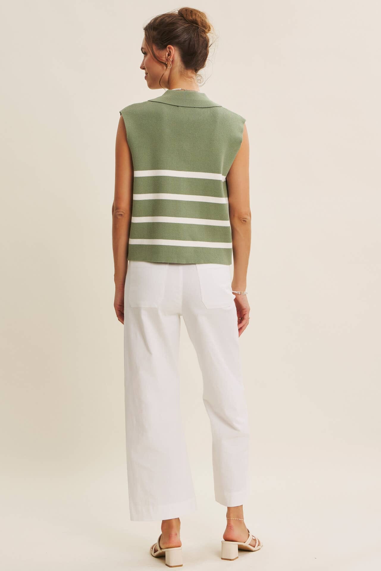ALL SEASON LAYERING VISCOSE RIB BUTTON-DOWN SWEATER VEST: STONE GREEN / S