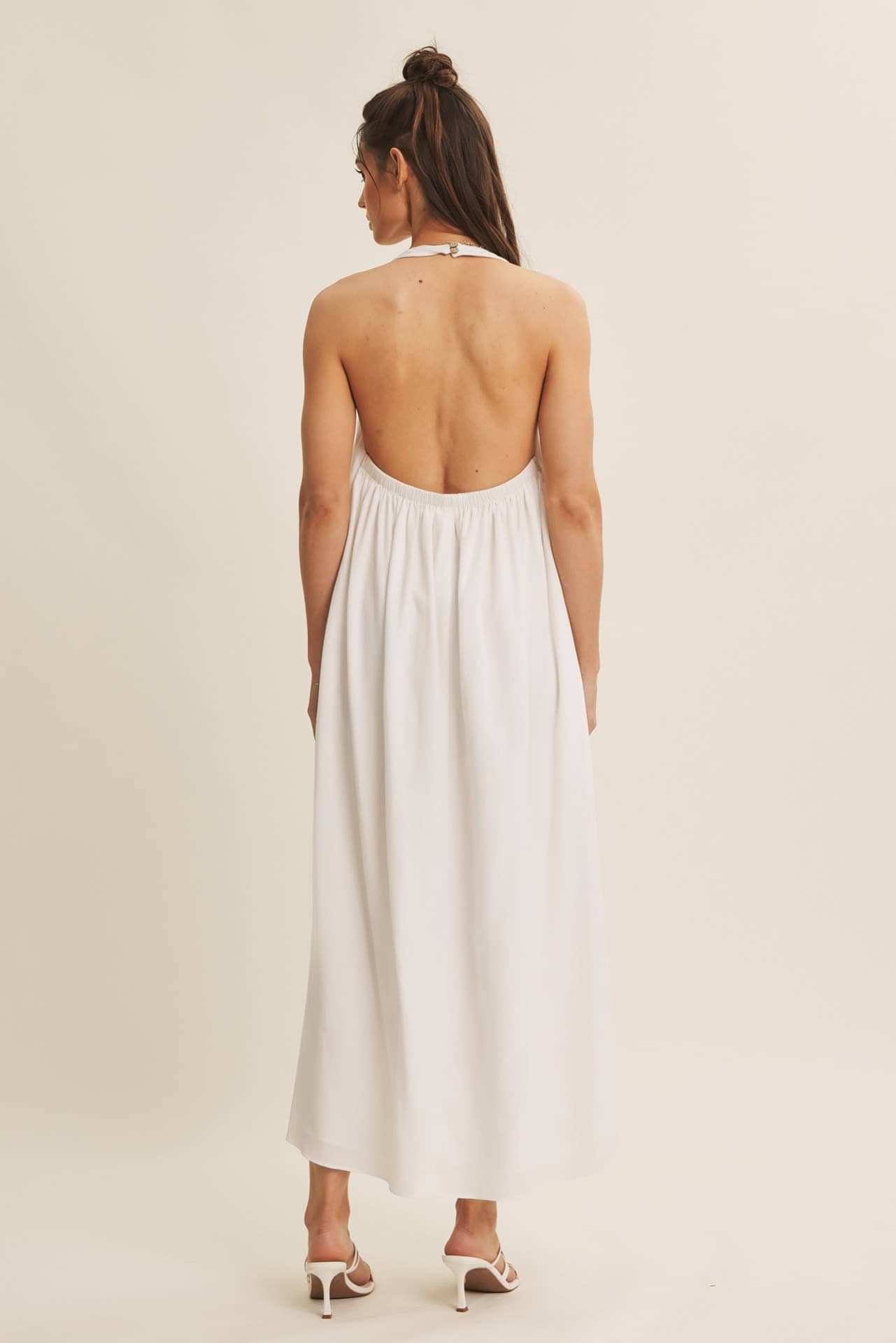 Serene Pintuck Halter Midi Dress – Off White
