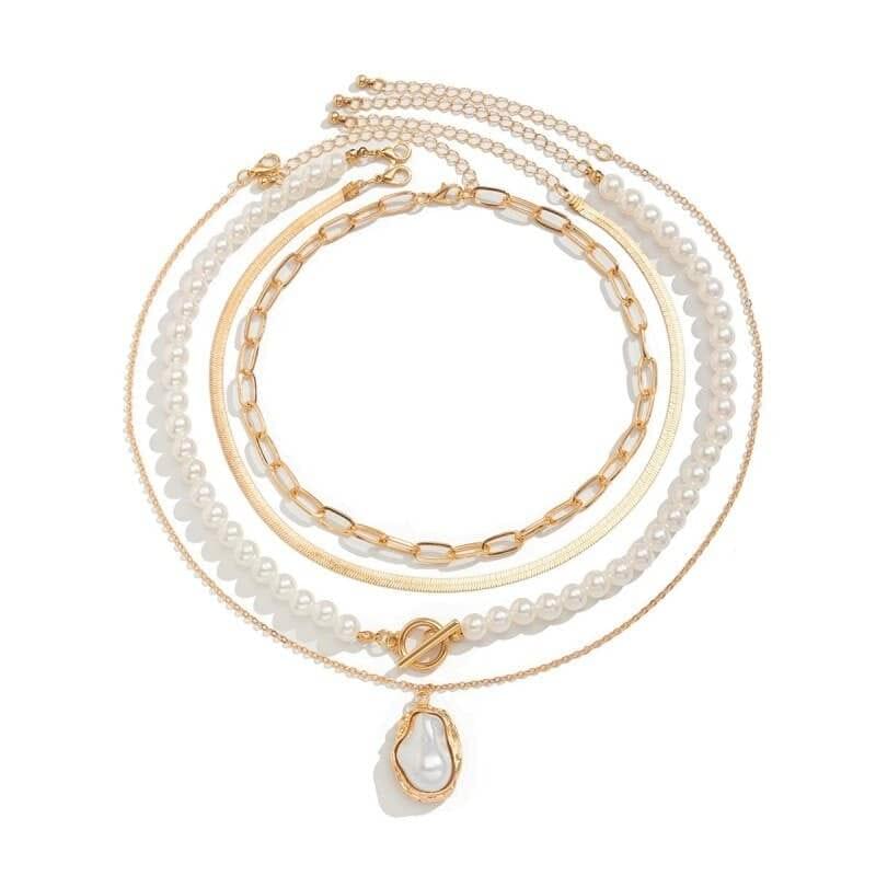 PEARL CHARM MULTILAYER PEARL GOLD MIX NECKLACE | 40NK9458: GOLD