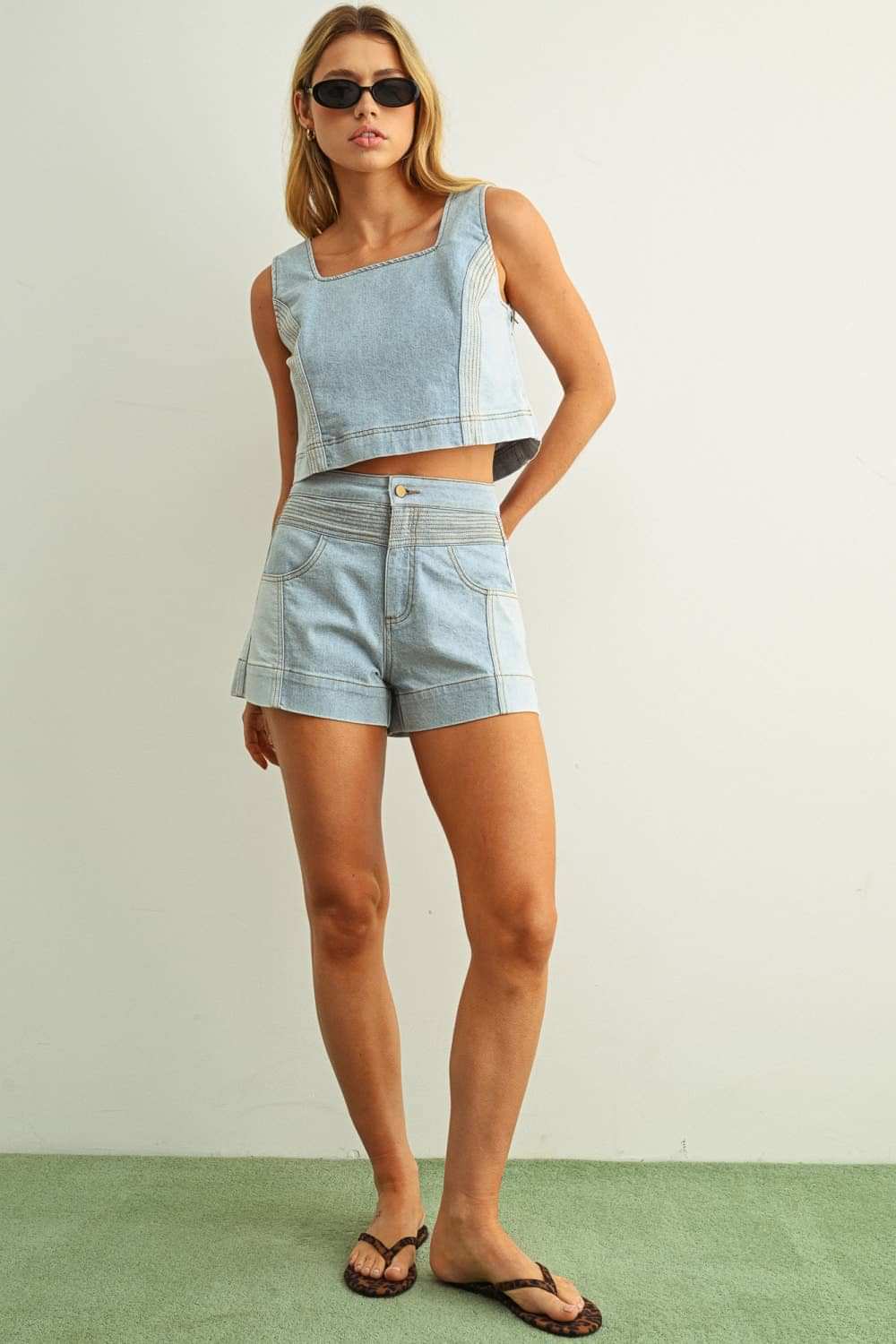 P5887ST DENIM COLOR BLOCKED SHORTS: MIX DENIM / S