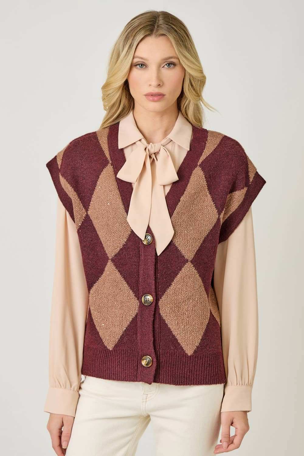 61140 Argyle Sweater Vest: Merlot / Small