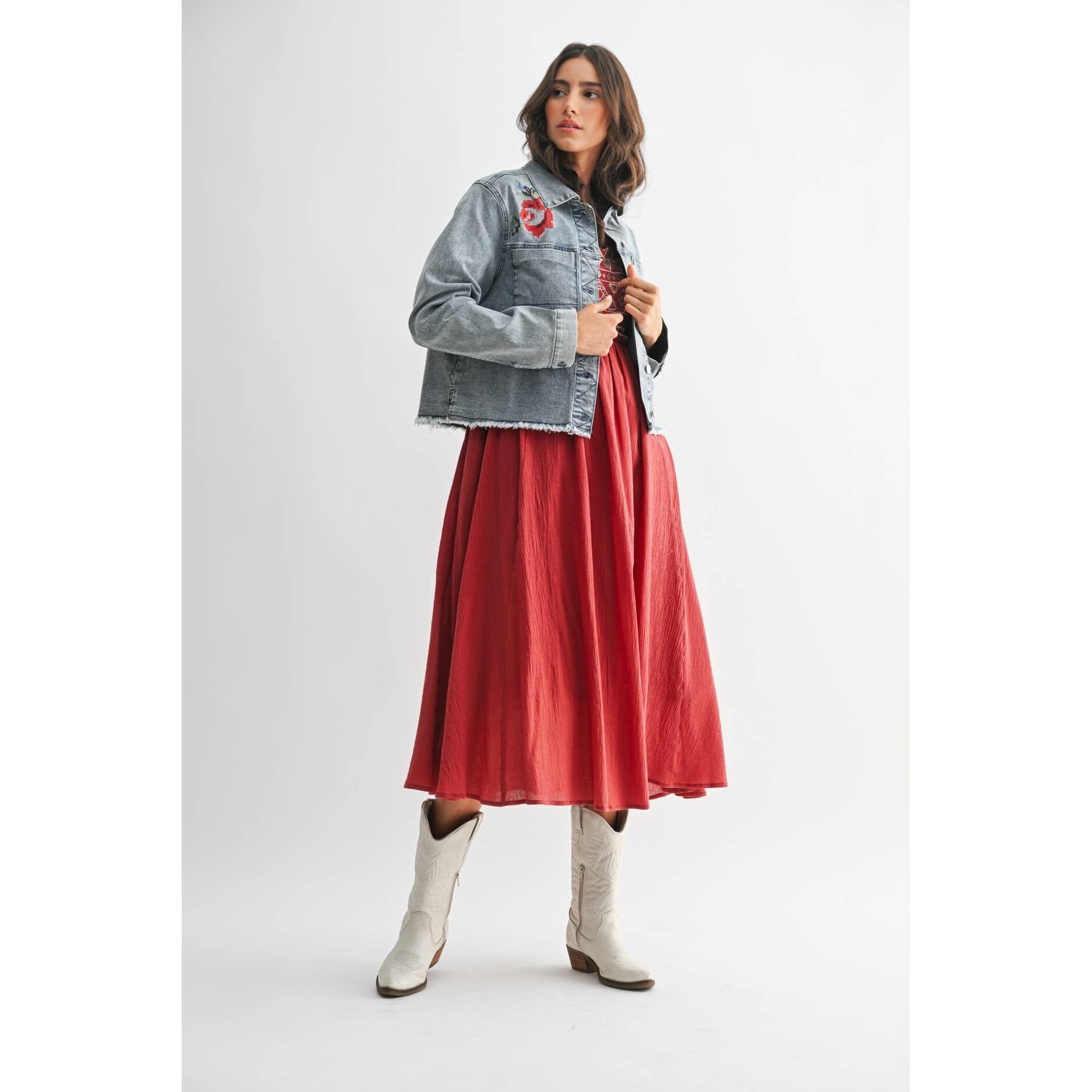 STYLISH EMBROIDERED DENIM JACKET: MEDIUM WASH / S-M-L(3-2-1)