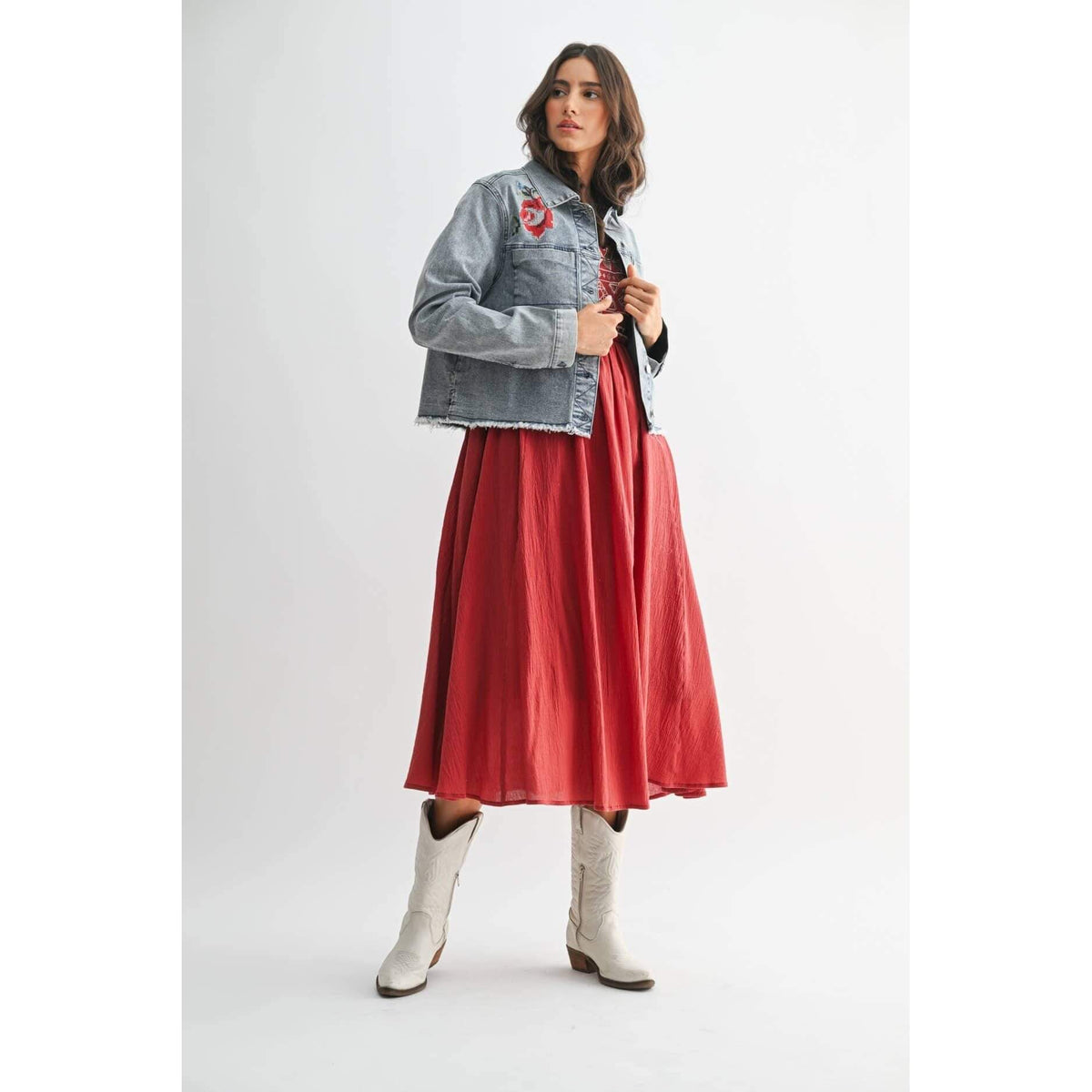 STYLISH EMBROIDERED DENIM JACKET: MEDIUM WASH / S-M-L(3-2-1)