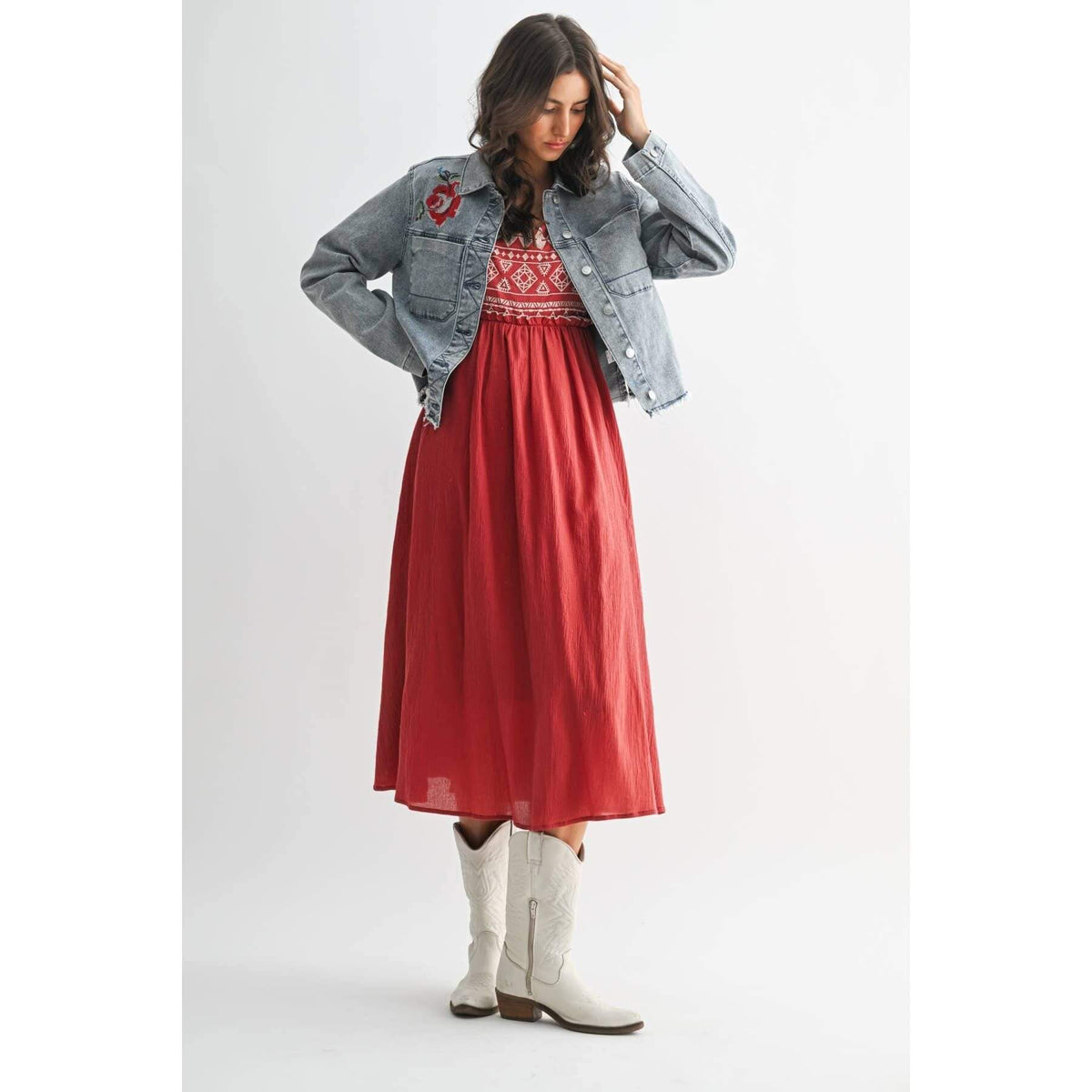 STYLISH EMBROIDERED DENIM JACKET: MEDIUM WASH / S-M-L(3-2-1)