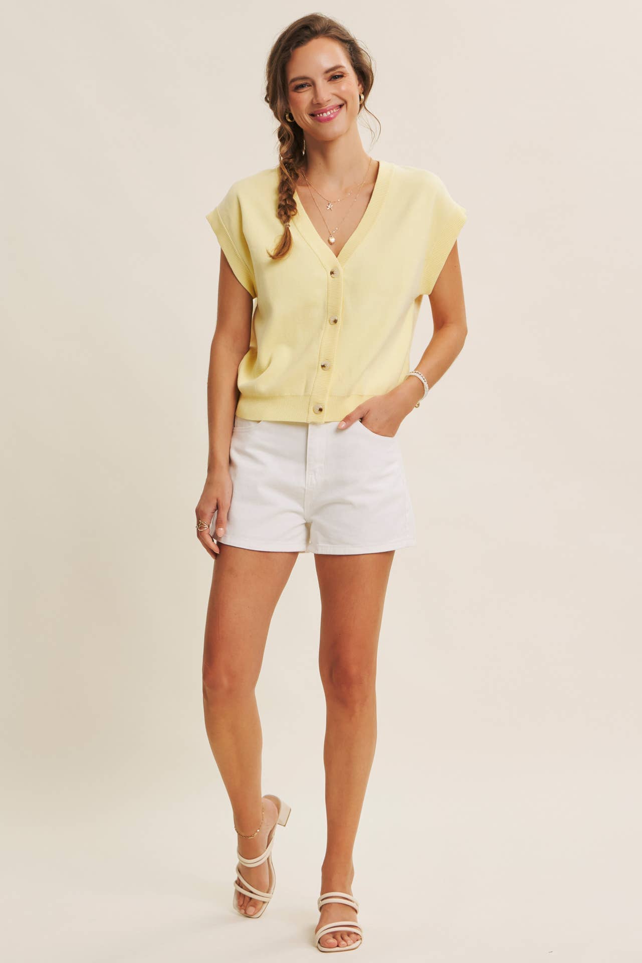 MULTI-WAY VERSATILITY SOFT COTTON BUTTON-DOWN SWEATER VEST: WINTER NAVY / L