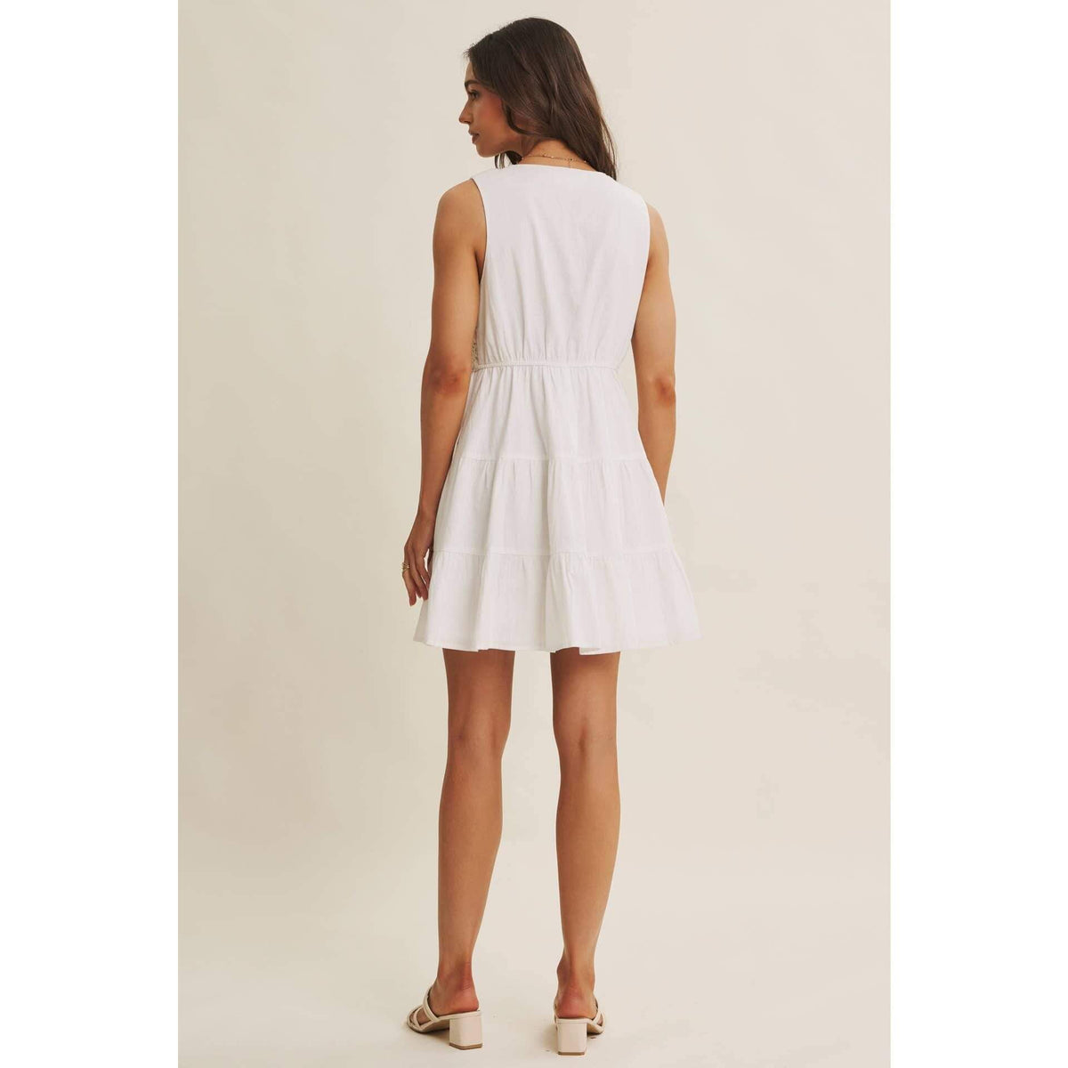 FRENCH PICNIC MIXED MEDIA COTTON CROCHET MINI DRESS: OFF WHITE / S