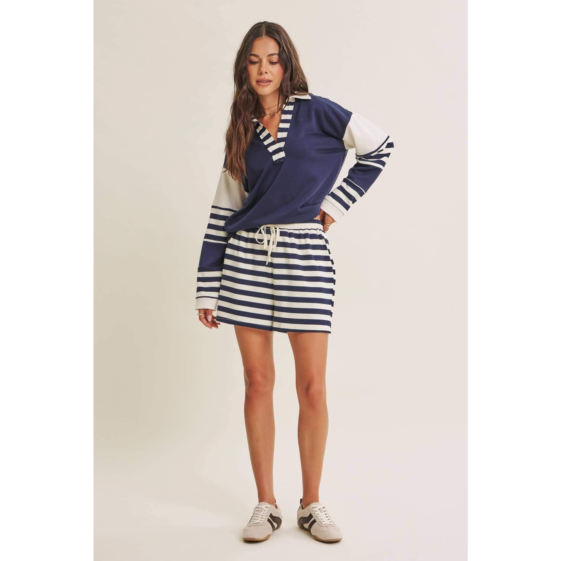 Coastal Stripe French Terry Lounge Shorts - Ultra-Soft Relaxed Fit