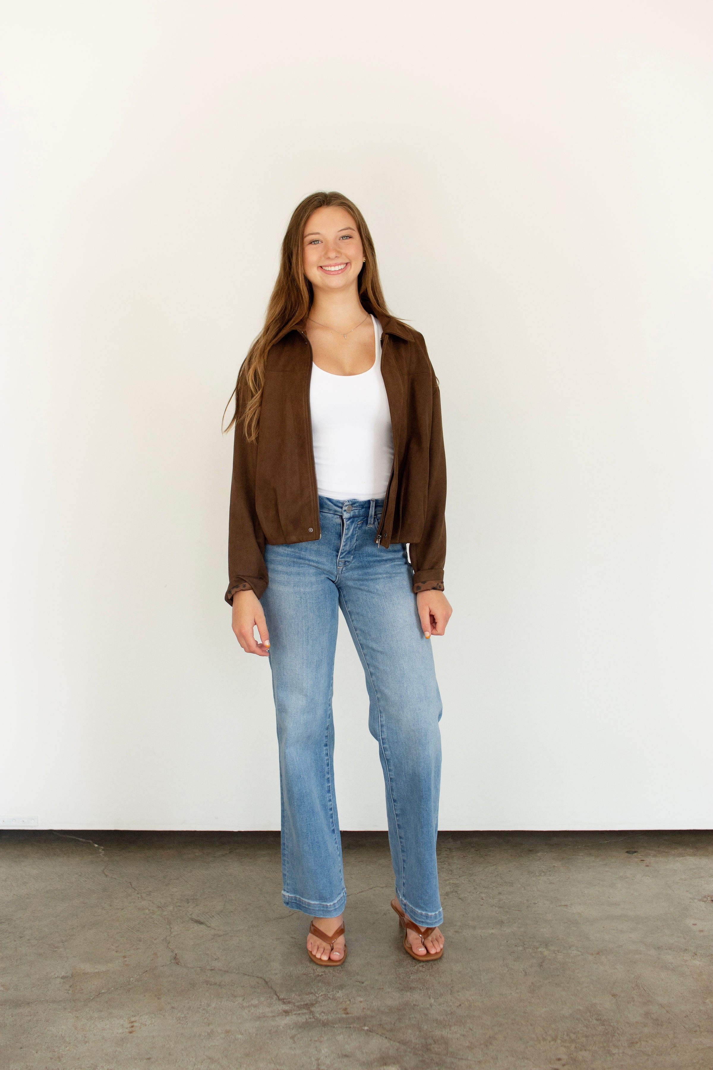 Luxe Faux Suede Gathered Hem Cropped Jacket - Dark Brown