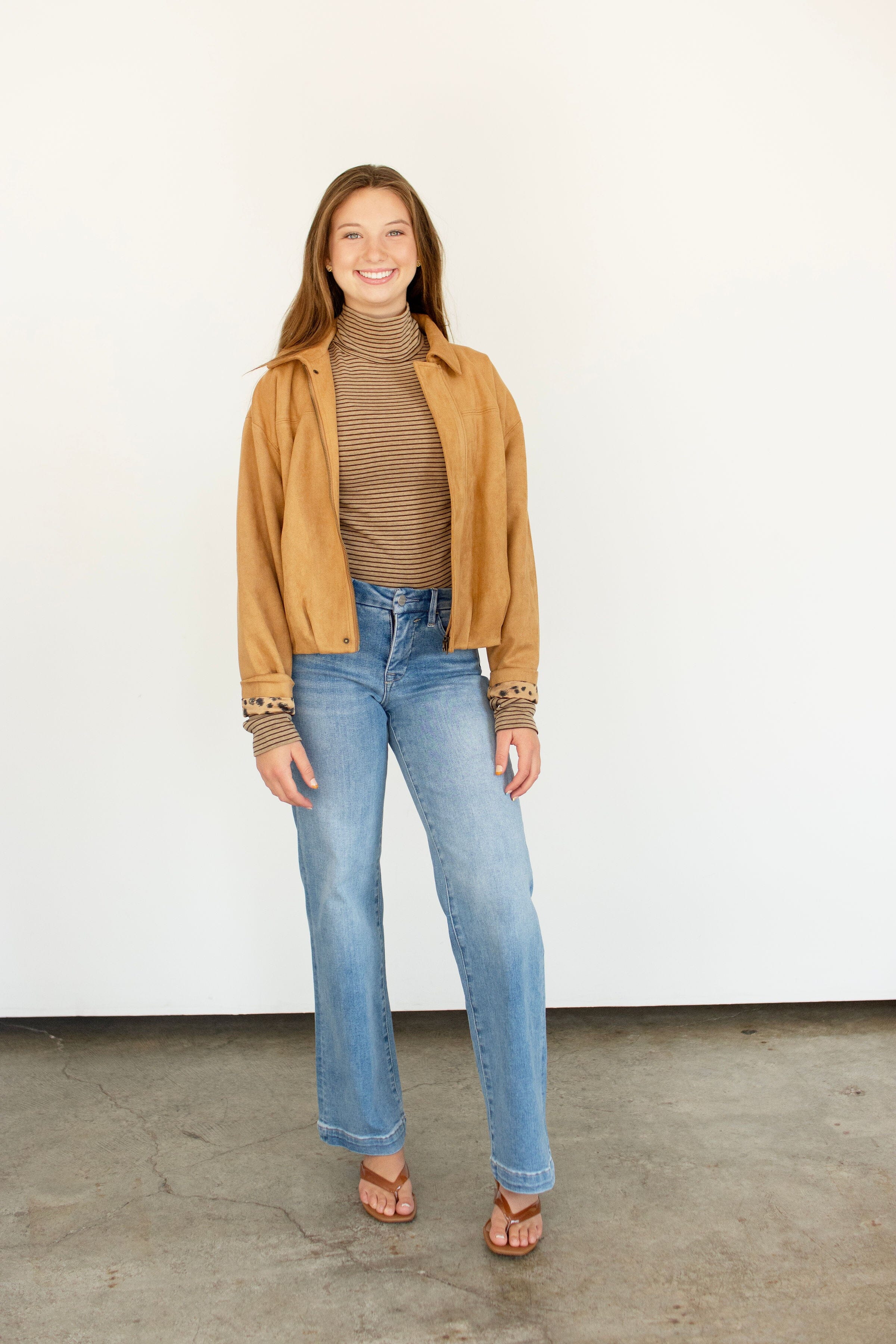Luxe Faux Suede Gathered Hem Cropped Jacket - Camel