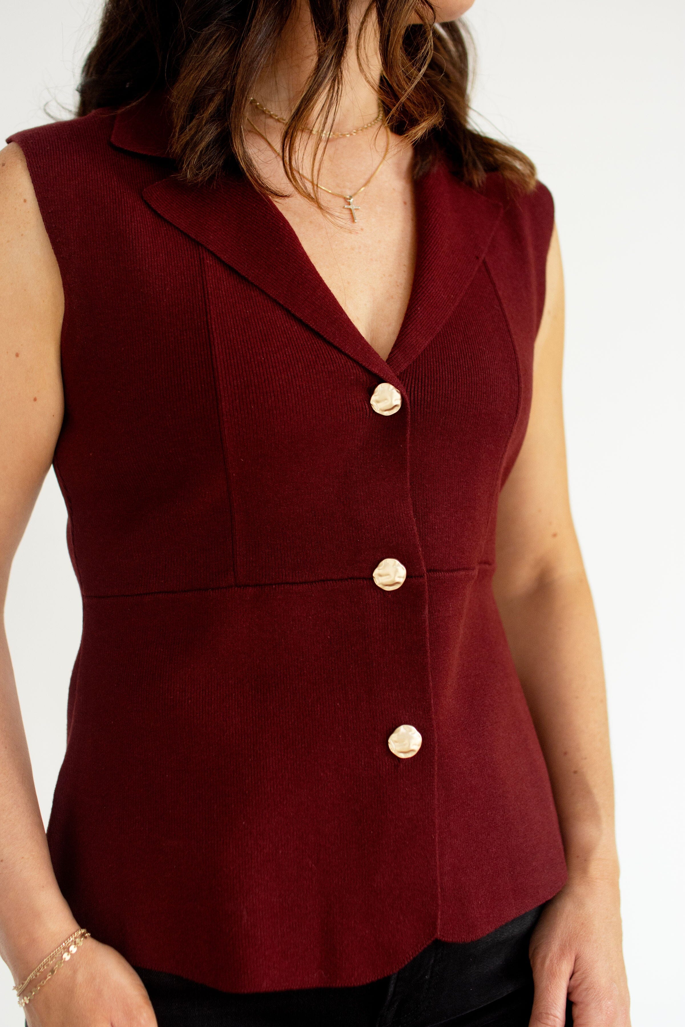 Burgundy Peplum Cardigan | Chic Gold Button Knit Cardigan