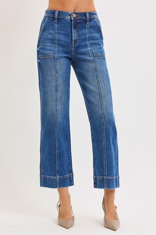 Elevate your denim rotation with these sleek, front-seam straight legs designed to elongate your silhouette. Crafted from buttery-soft stretch denim, they offer a high-rise fit that perfectly balances comfort and modern sophistication.