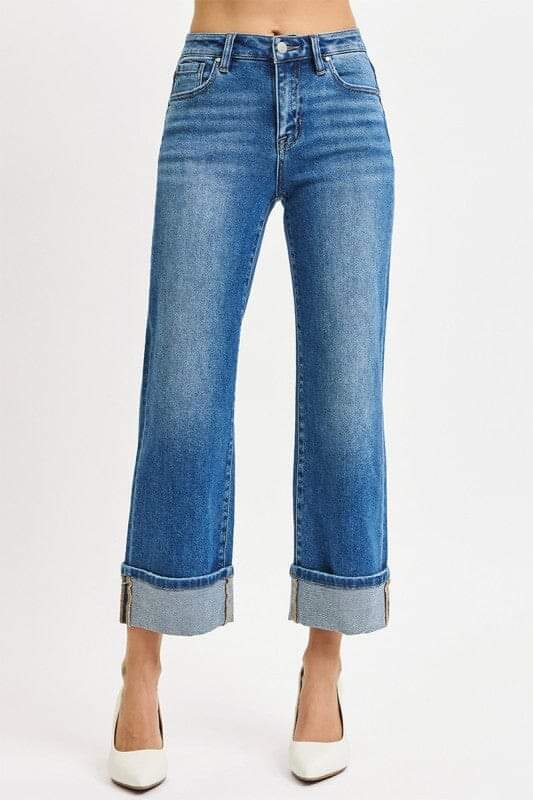 Experience the perfect blend of style and comfort with these ultra-soft, stretchy RISEN jeans. Featuring a flattering straight-leg fit and a versatile cuffed hem, they are your new go-to for effortless, all-day confidence.