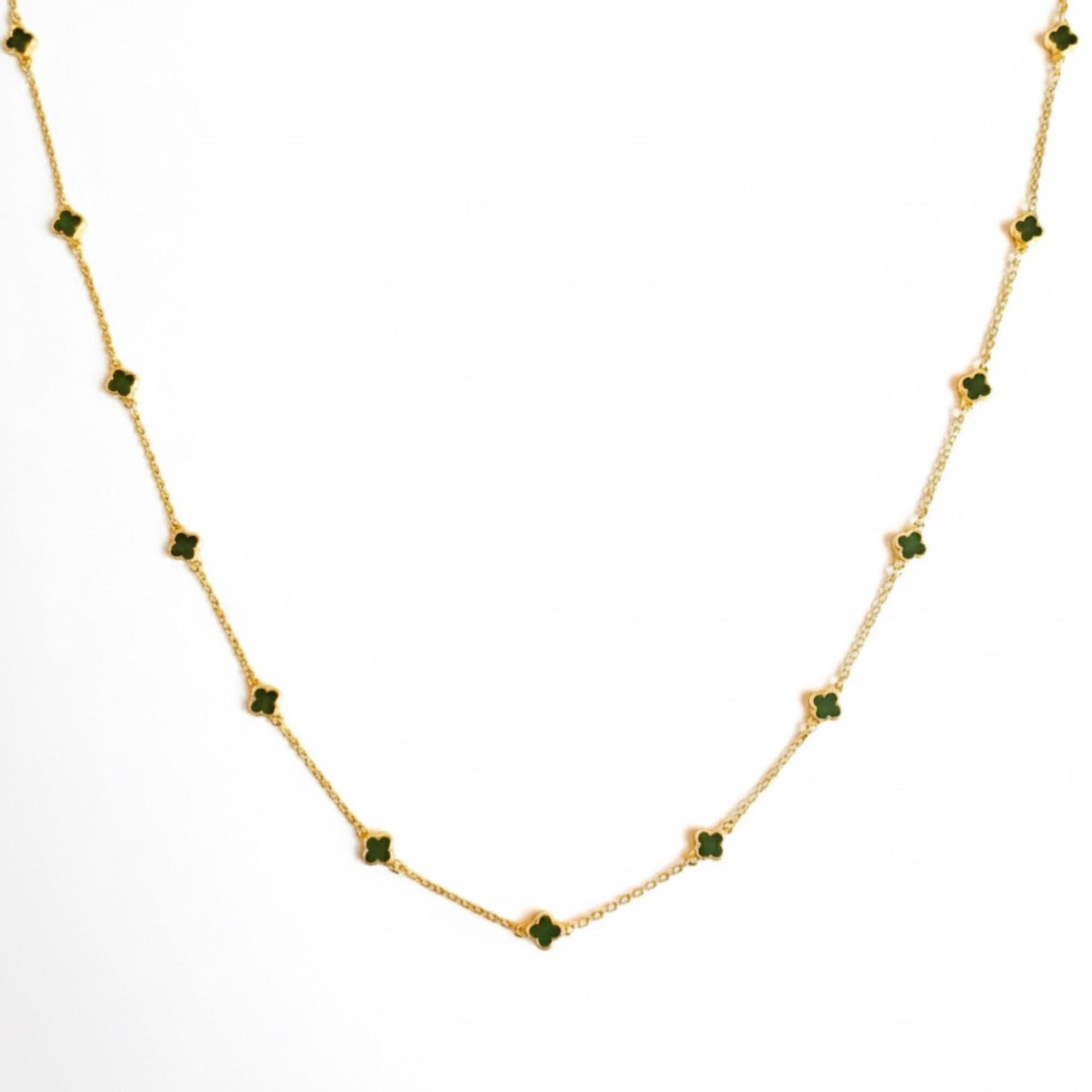 Petite Colored Clover Necklace: Olive