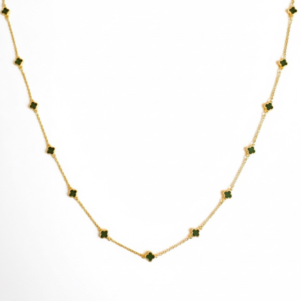 Petite Colored Clover Necklace: Olive