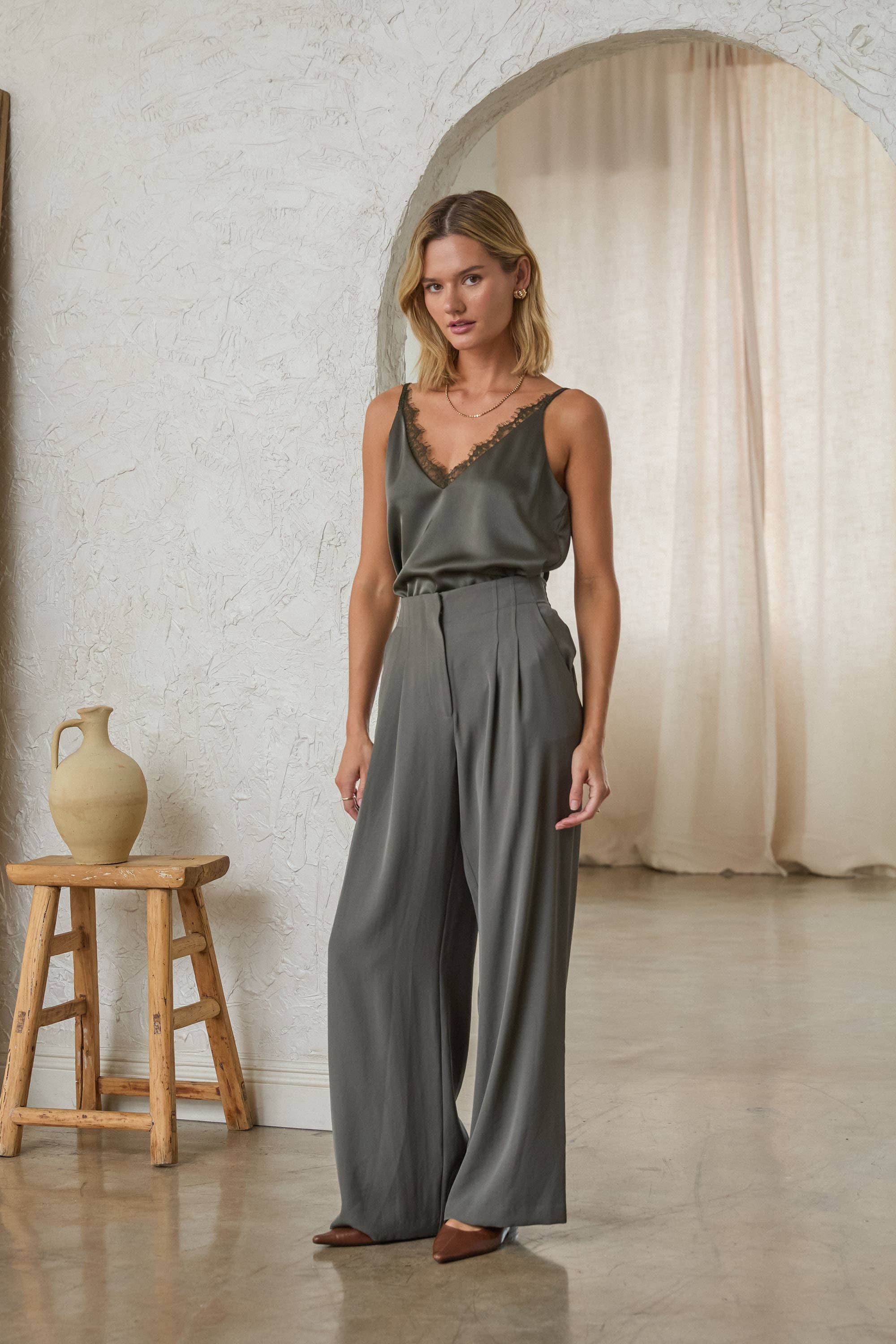 Two-Way Sleeveless Camisole: Dark Olive / XS