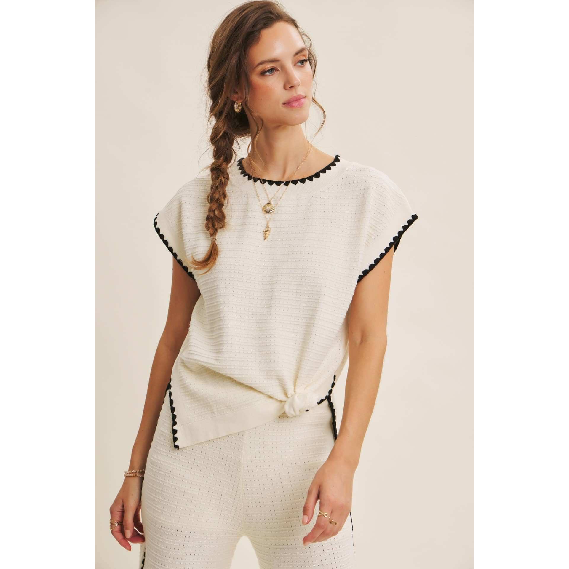 Ivory Coastal Textured Wide-Leg Knit Pants