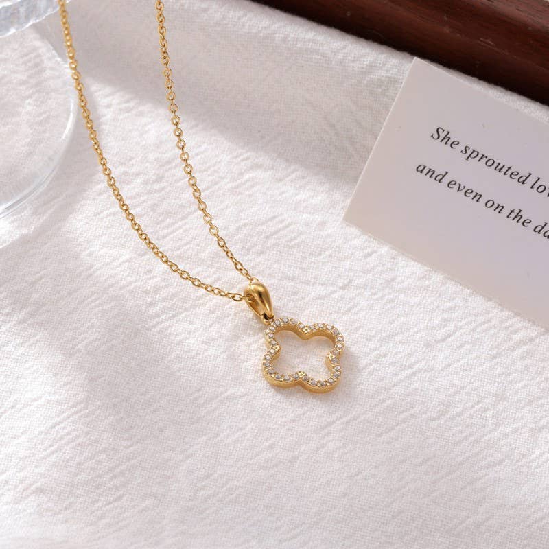 18K STAINLESS STEEL TARNISH FREE CLOVER NECKLACE | 40NK9680: Gold | Stella & Grace Boutique .