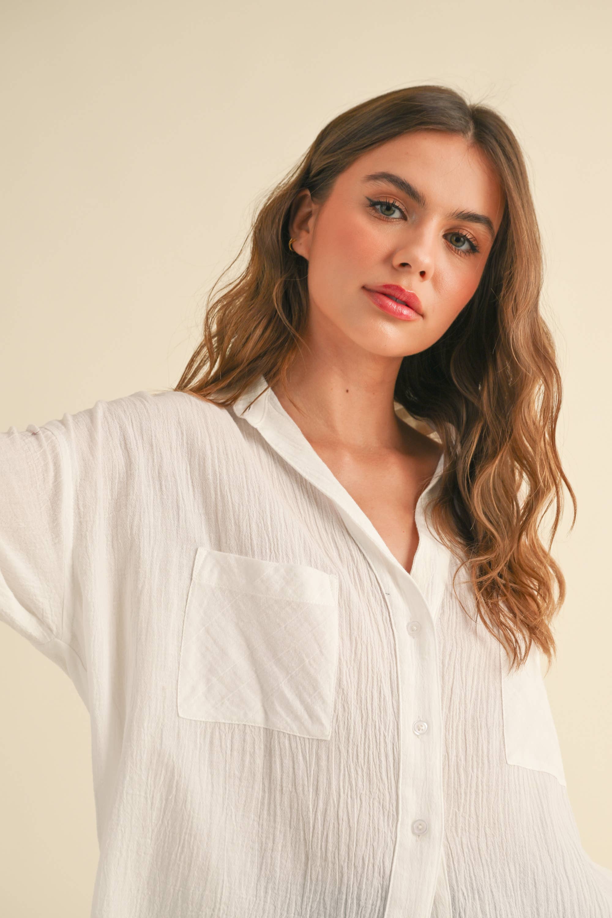T5235 BUTTONDOWN BASIC COTTON SHIRTS: White / S | Stella & Grace Boutique .