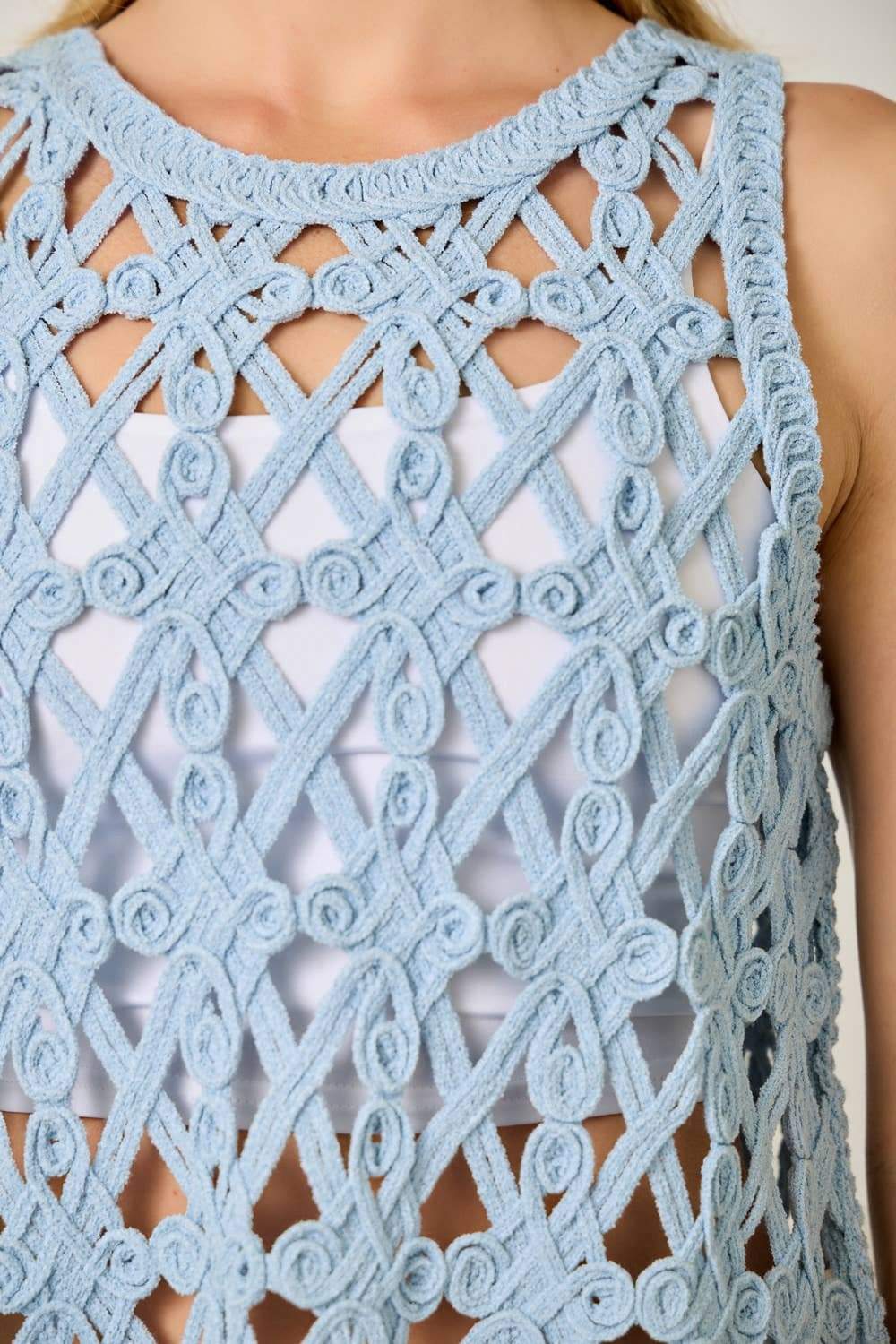 71167 Crochet Fringe Hem Tank: Deep Sky / Small